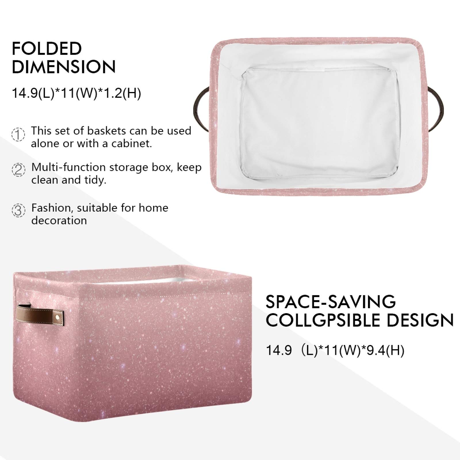 Rose Gold Sequins Storage Basket - Large Collapsible Canvas Storage Bin Organizer for Closet, Home & Office | Perfect for Toys, Blankets & Seasonal Decor
