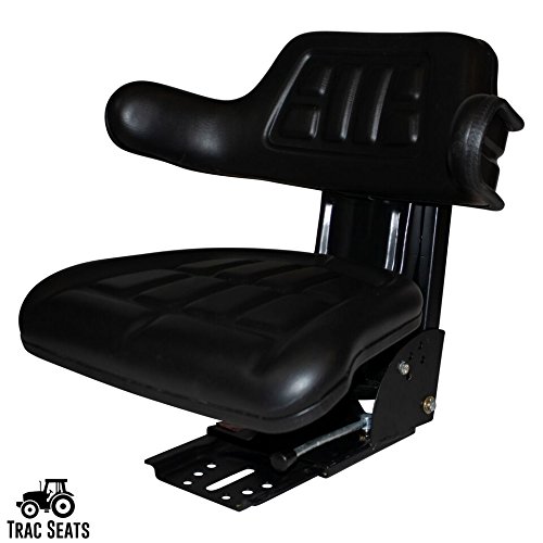 TRAC SEATS Black Universal Suspension Tractor Seat with Tilt & Waffle Style - Fits Massey Ferguson & Other Farm Tractors - Durable Comfort for Long Farming Hours