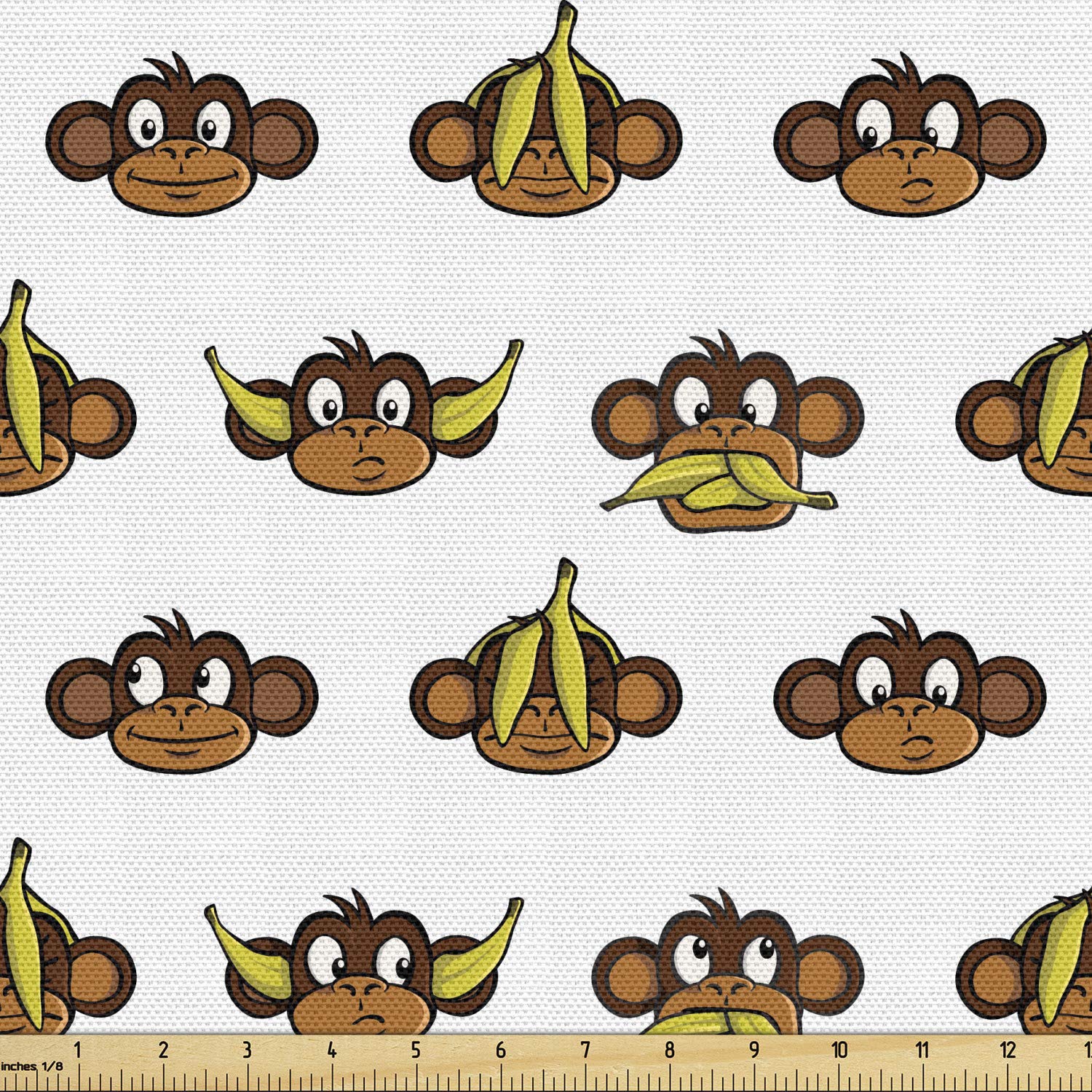 Ambesonne Cartoon Fabric by The Yard - Funny Monkeys with Bananas Animal Print Upholstery Fabric for Sofa, Curtains & Home Decor | 10 Yards Brown Pale Brown Yellow | Perfect for DIY Projects, Pillow Covers & Nursery Decor