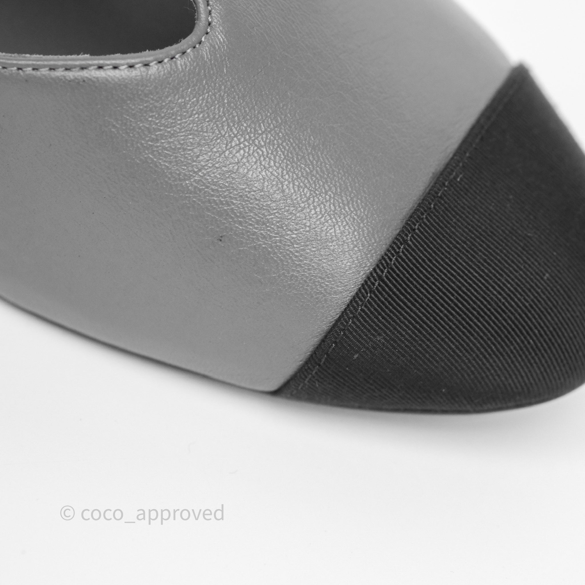 Chanel Cap Toe Bow Ankle Strap Sandals - Grey & Black Lambskin Leather - Perfect for Summer Weddings & Evening Events