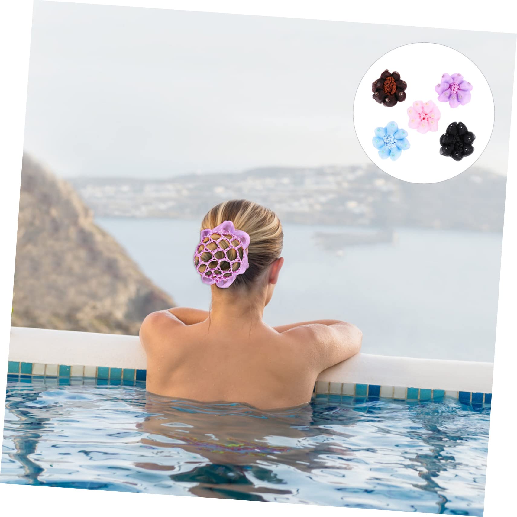 FOMIYES 5-Pack Women's Floral Hair Nets with Diamond Design - Elastic Hair Ties & Styling Hairpins for Weddings, Parties, and Daily Use
