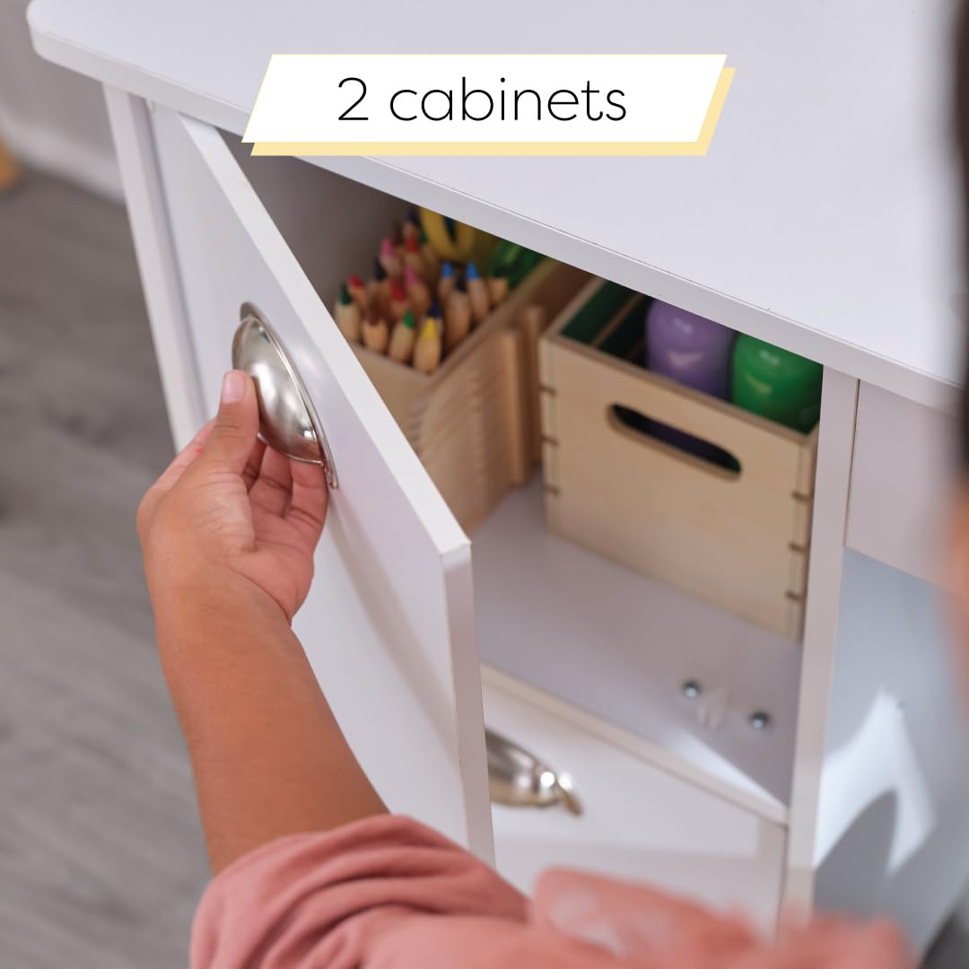 KidKraft White Wooden Study Desk Set for Kids - Children's Study Table with Chair, Bulletin Board & Storage Cabinets - Perfect for Homework, Art Projects & Bedroom Organization