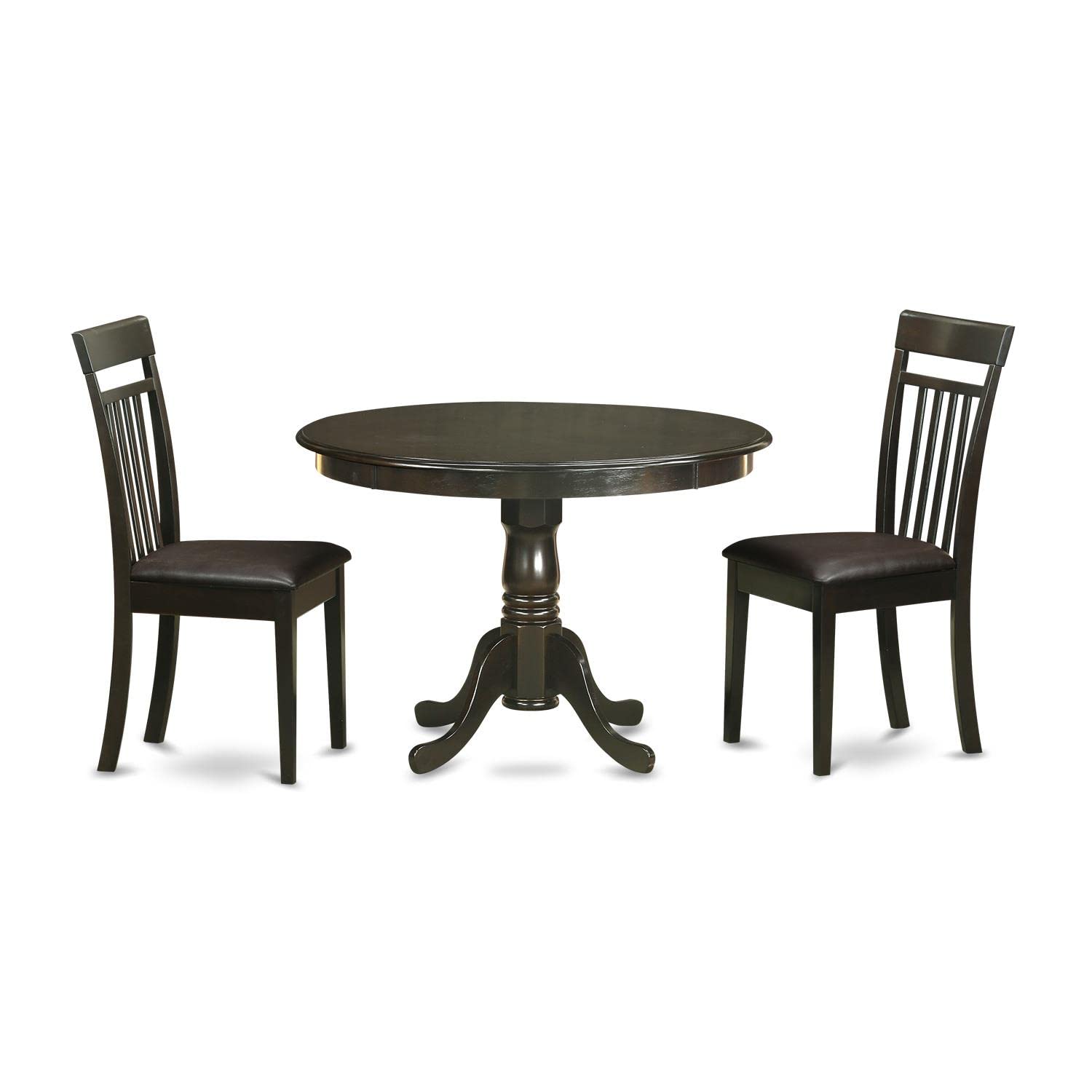 Modern 3-Piece Dining Table Set with Round Wooden Pedestal Table & 2 Faux Leather Chairs - 42x42 Inch, Cappuccino - Perfect for Small Spaces, Breakfast Nooks & Contemporary Dining Rooms