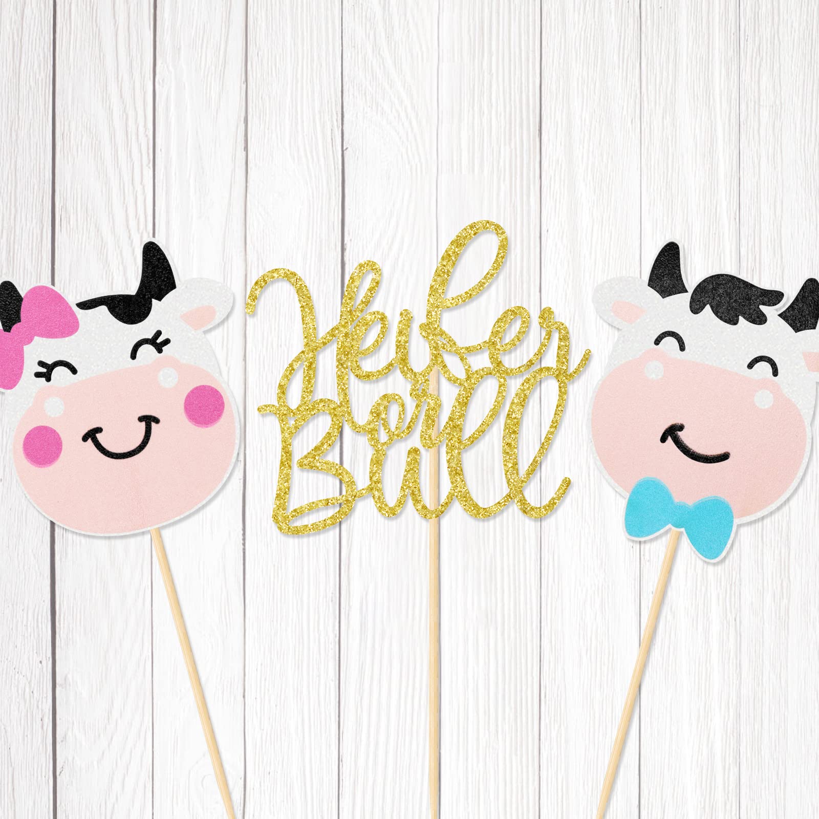12Pcs Cow Gender Reveal Cupcake Toppers - Heifer & Bull Baby Shower Decor for Farm Theme Parties, Gender Reveal Celebrations & Baby Showers