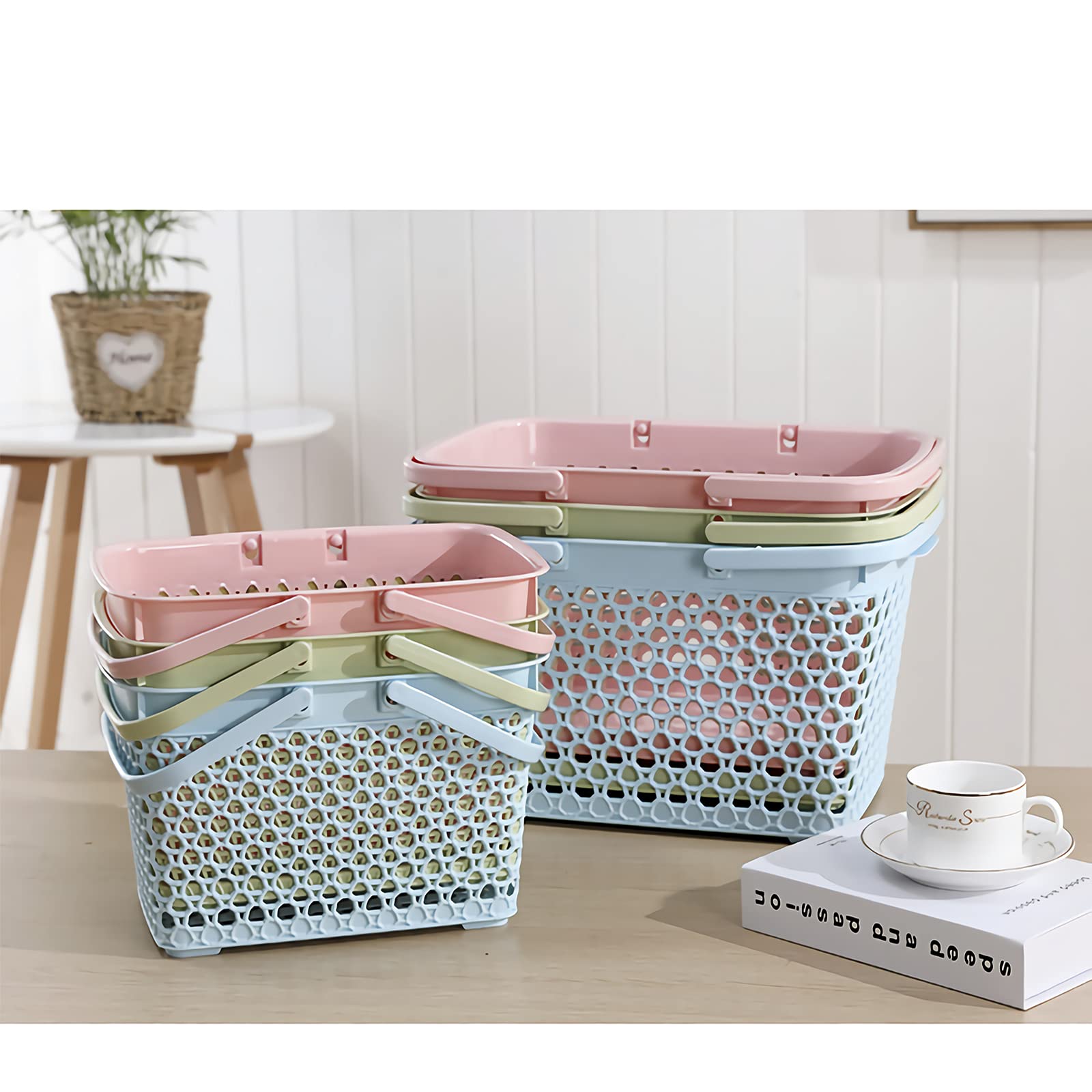 Anyoifax Portable Shower Caddy Tote - Plastic Storage Basket with Handle for Bathroom, Kitchen, Pantry, Dorm & Garage Organization - 11.2 x 7.9 x 6.8 Inches - Pink | Perfect for College Students, Camping & Small Space Storage Solutions