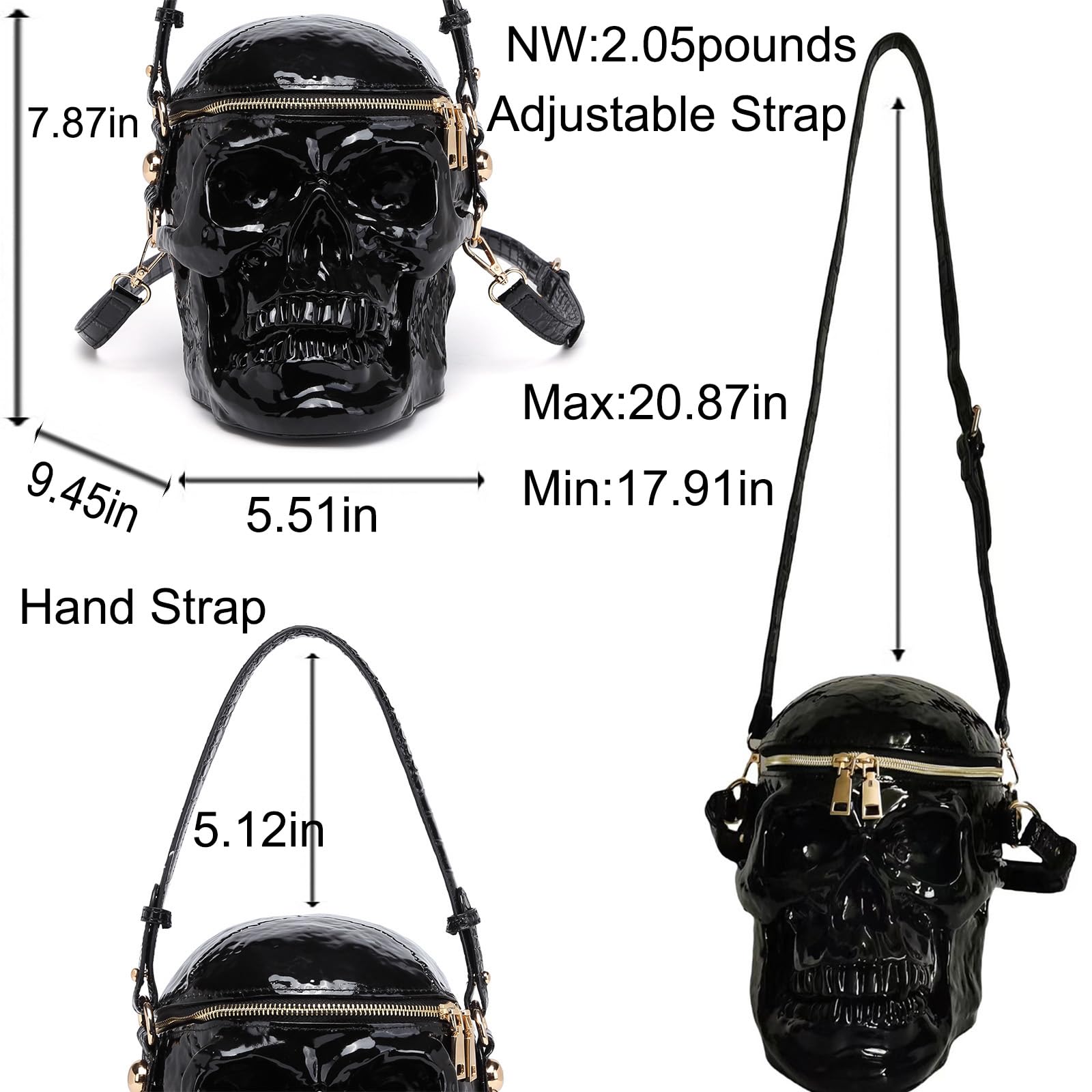 Gothic Skull Crossbody Bag for Men & Women - Unique PVC Horror Handbag for Halloween, Parties & Gothic Fashion | Perfect for Cosplay, Concerts & Alternative Outfits