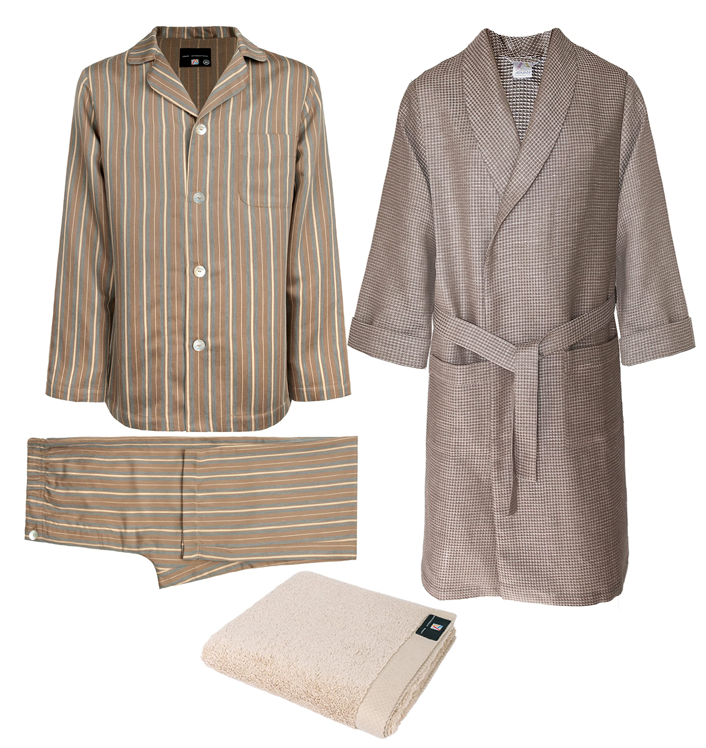 Premium Men's Pajama Set with Bath Robe & Hand Towel - 3-Piece Luxury Sleepwear Collection | European Crafted Cotton Loungewear for Home Relaxation & Spa Days