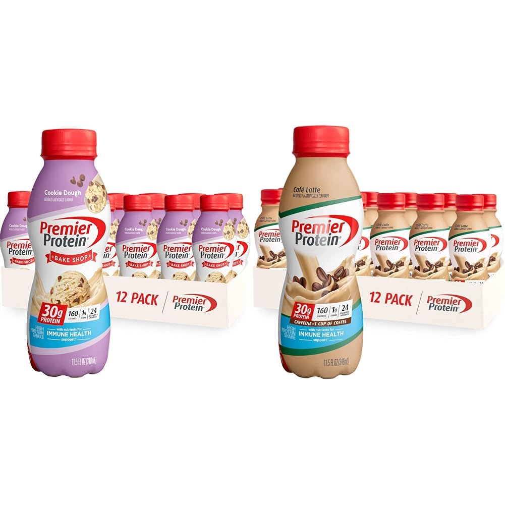 Premier Protein Shake Bundle - Cookie Dough & Café Latte Flavors, 30g High Protein, 11.5 Fl Oz (12 Pack) | Post-Workout Recovery, Meal Replacement & On-The-Go Nutrition