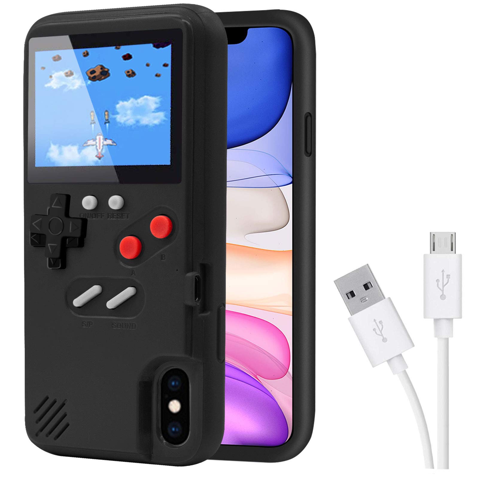 Retro Game Console Case for iPhone Xs Max - Self-Powered Protective Cover with 36 Classic Games & Full Color Display | Perfect for Travel, Commuting & Nostalgic Gaming (Black)
