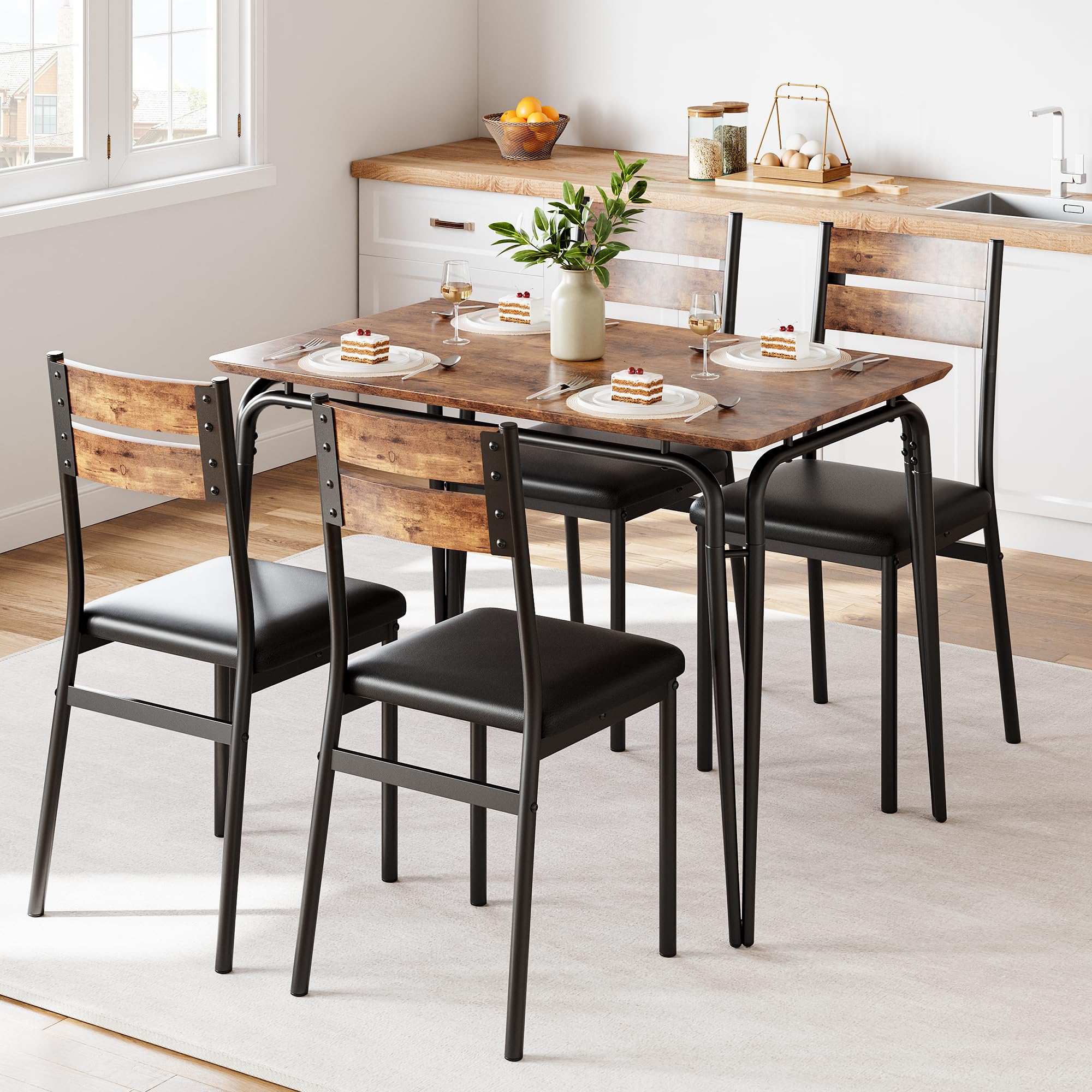 Vintage 5-Piece Small Dining Table Set for 4 with Chairs - Compact Kitchen & Apartment Dinette Furniture for Breakfast, Dinner & Small Space Entertaining