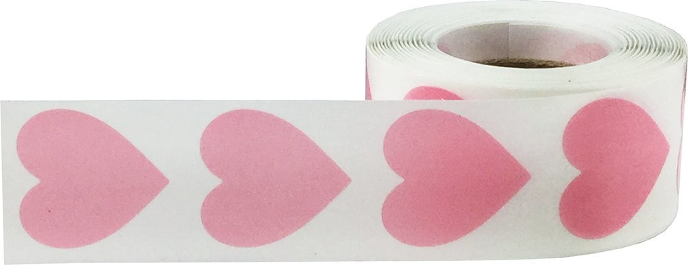 500 Transparent Pink Heart Stickers - 1 Inch Self-Adhesive Decals for Valentine's Day Cards, Scrapbooking, DIY Crafts & Planner Decorations