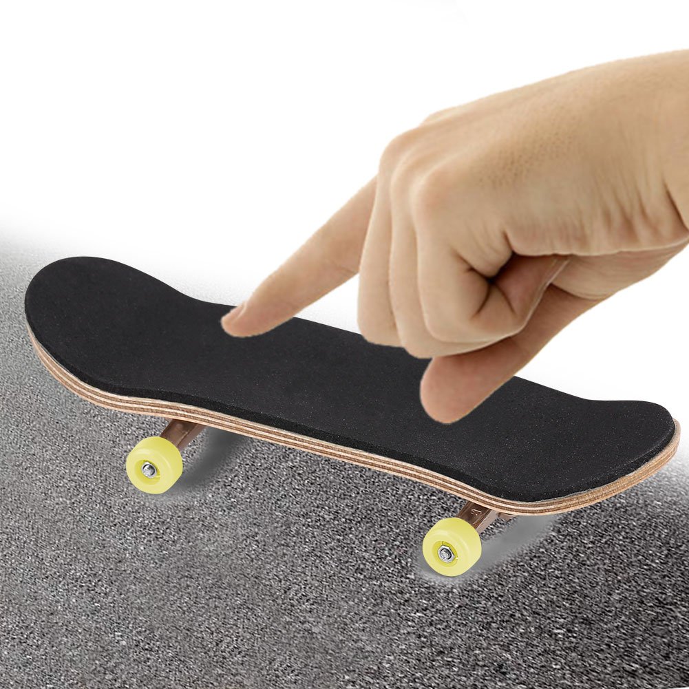 Zerone Wooden Finger Skateboards - Mini Skateboard Toys for Kids & Adults - Perfect for Office Stress Relief & Fun Gifts for Boys & Girls (Yellow) - Great for Desk Toys, Party Favors & Skill Development