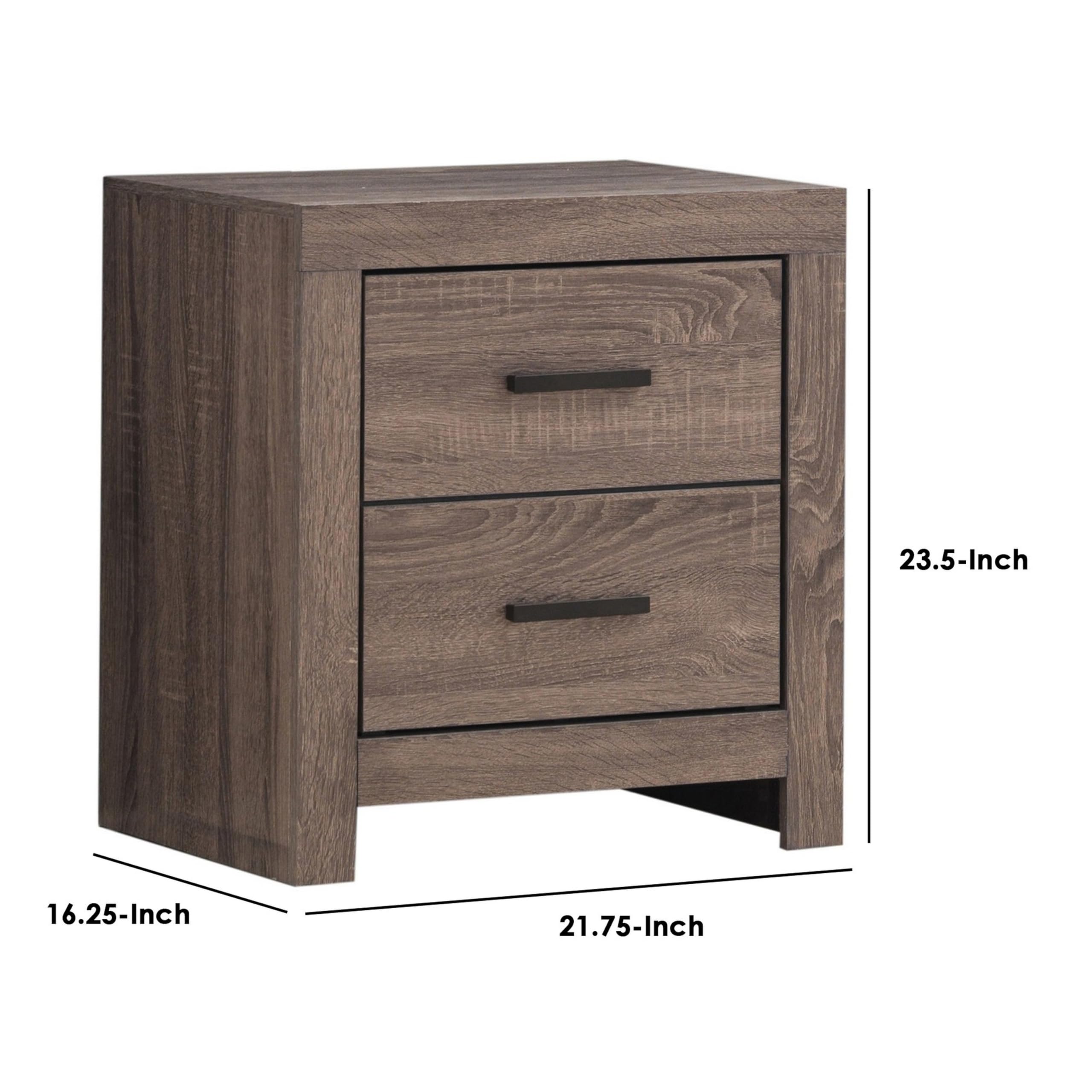 Benjara BM242646 2-Drawer Nightstand with Metal Bar Pulls - Brown Wooden Bedside Table for Bedroom, Living Room, or Guest Room