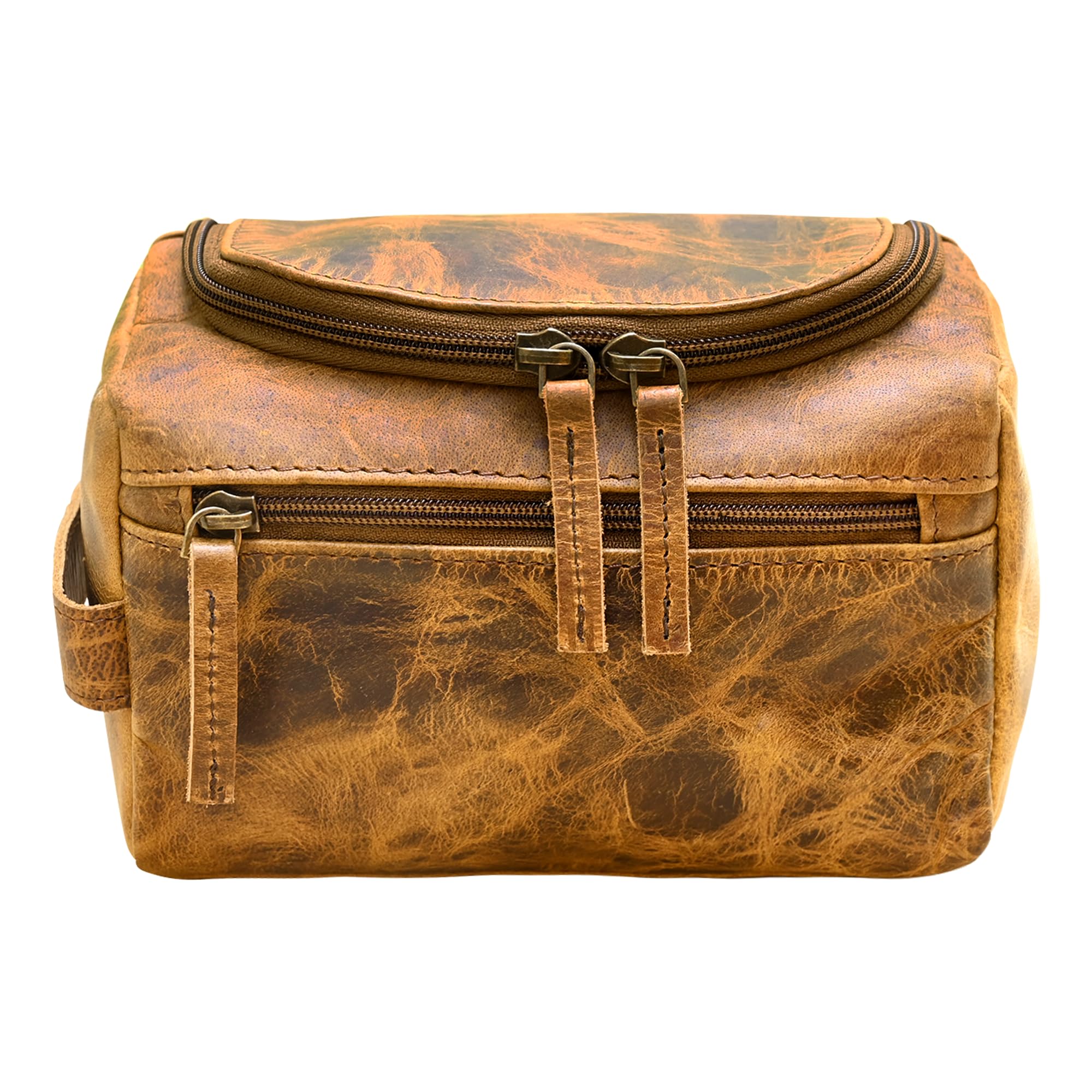 Premium Leather Toiletry Bag for Men - Waterproof Travel Organizer for Shaving & Grooming Essentials | Compact Dopp Kit for Business Trips, Vacations & Gym Use | ELIZO Tuscan Style Durable Men's Travel Bag
