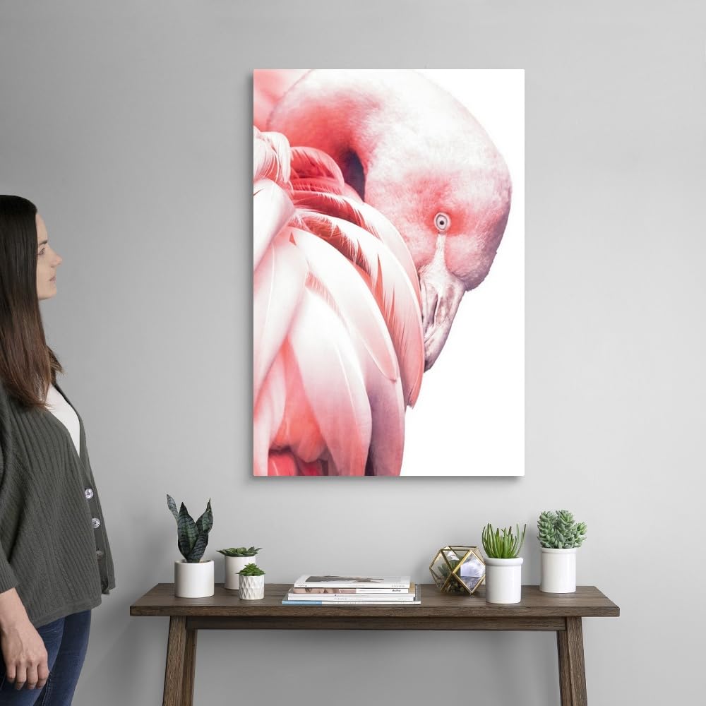 White Flamingo Canvas Wall Art Print - 24x36 Inch Tropical Bird Painting by Posterjunkie Designs | Premium Home Decor for Living Room, Bedroom & Office | Wildlife Nature Artwork for Coastal & Boho Style Interiors
