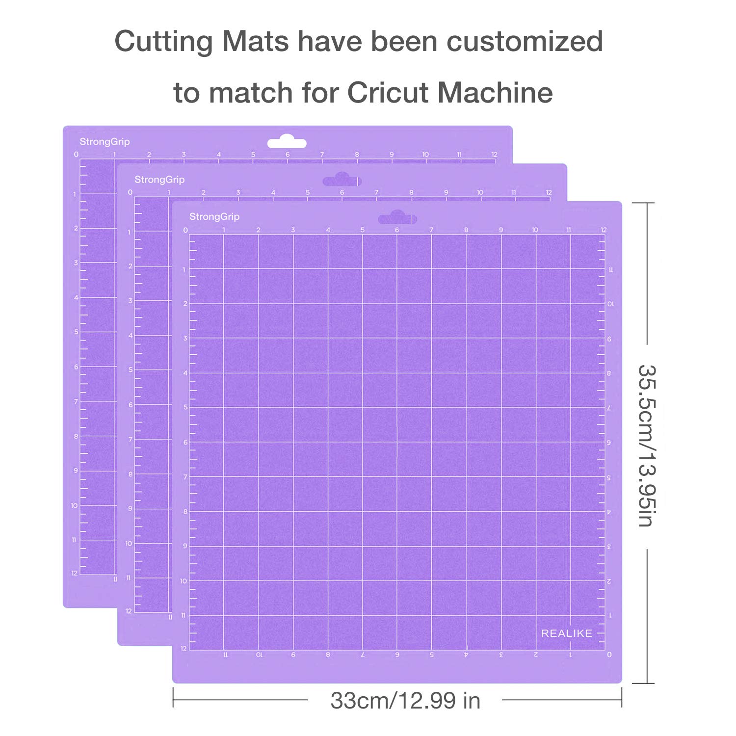 REALIKE 12x12 StrongGrip Cutting Mat - 3 Pack for Cricut Maker 3, Maker, Explore 3, Air 2, Air & One - Non-Slip Adhesive Gridded Craft Mat for DIY Projects, Quilting, Sewing, Scrapbooking & Paper Crafts - Perfect for Home, Office & Classroom Use
