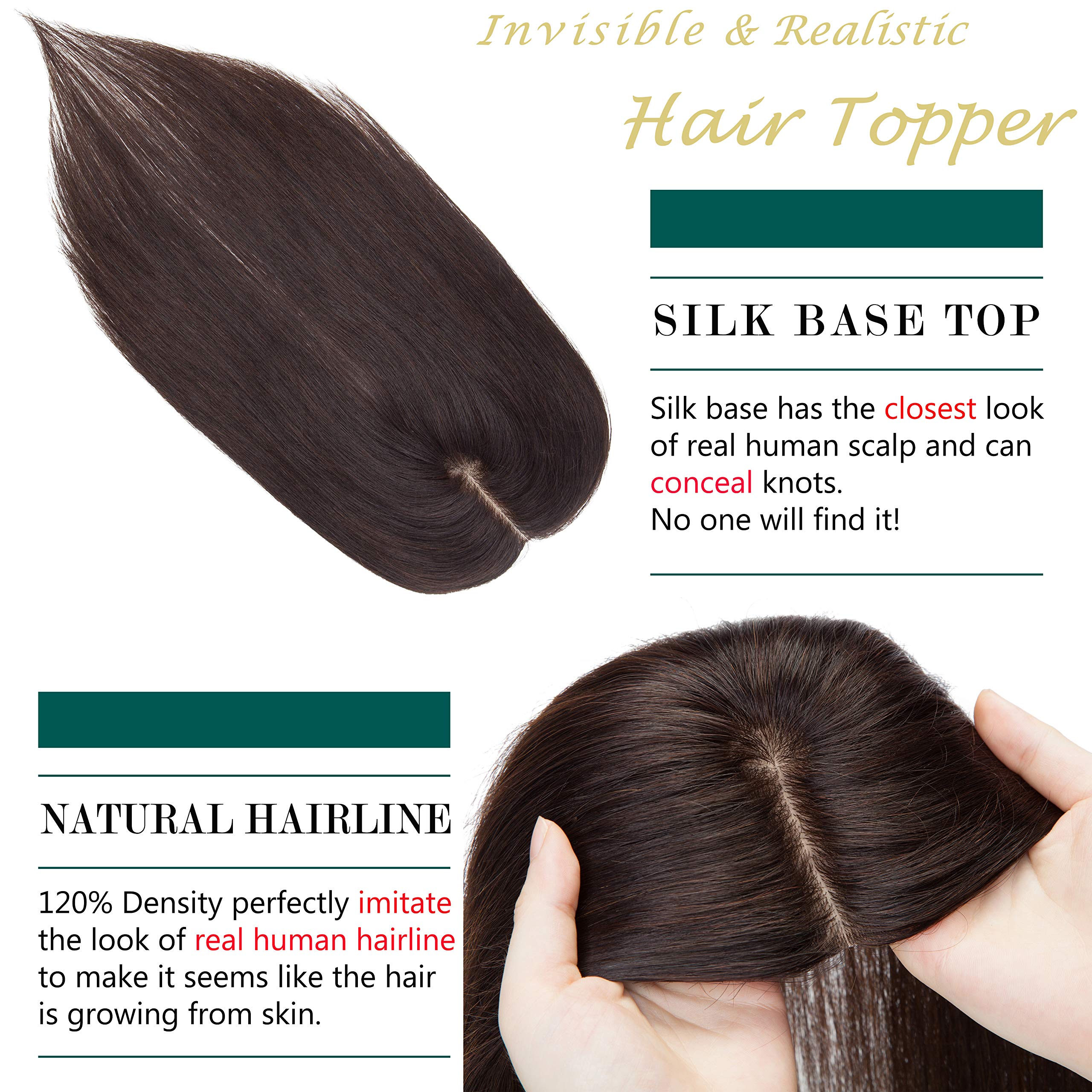 Premium S-noilite Human Hair Toppers - 130% Density Handmade Silk Base Clip-in Hairpiece for Women with Thinning Hair | Hair Loss Solution & Gray Coverage | 14 Inch 45g #2 Dark Brown | Perfect for Daily Wear, Special Occasions & Confidence Boosting Styling