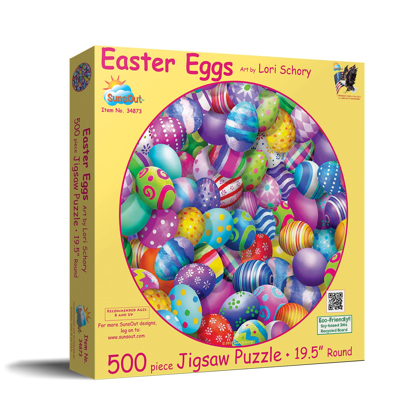 500 Piece Easter Eggs Round Jigsaw Puzzle by Lori Schory - 19.5
