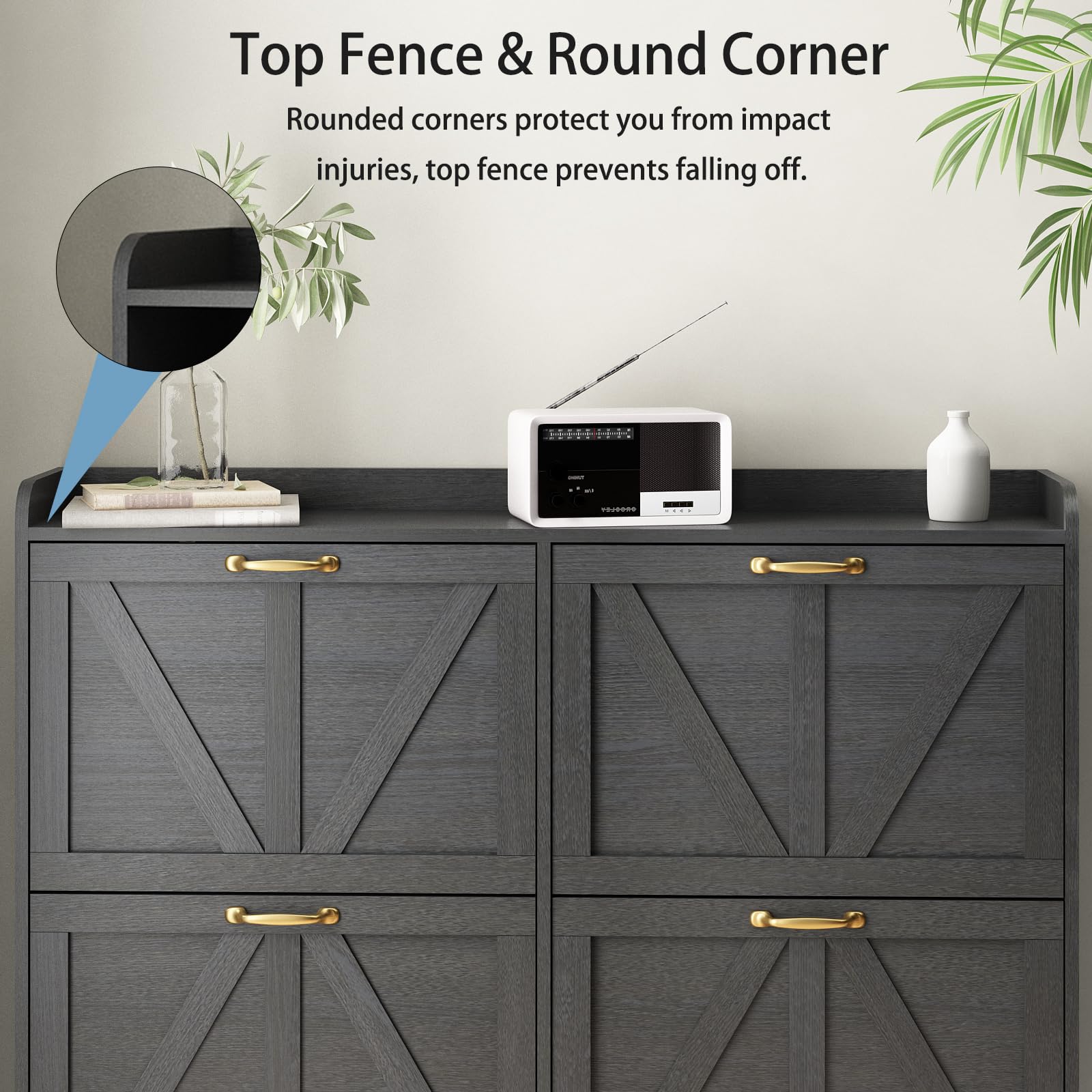 4-Tier Flip-Drawer Shoe Storage Cabinet - Slim Space-Saving Entryway Shoe Organizer for Hallway & Closet | Black Narrow Shoe Rack for Small Spaces | Perfect for Apartments, Dorms & Mudrooms