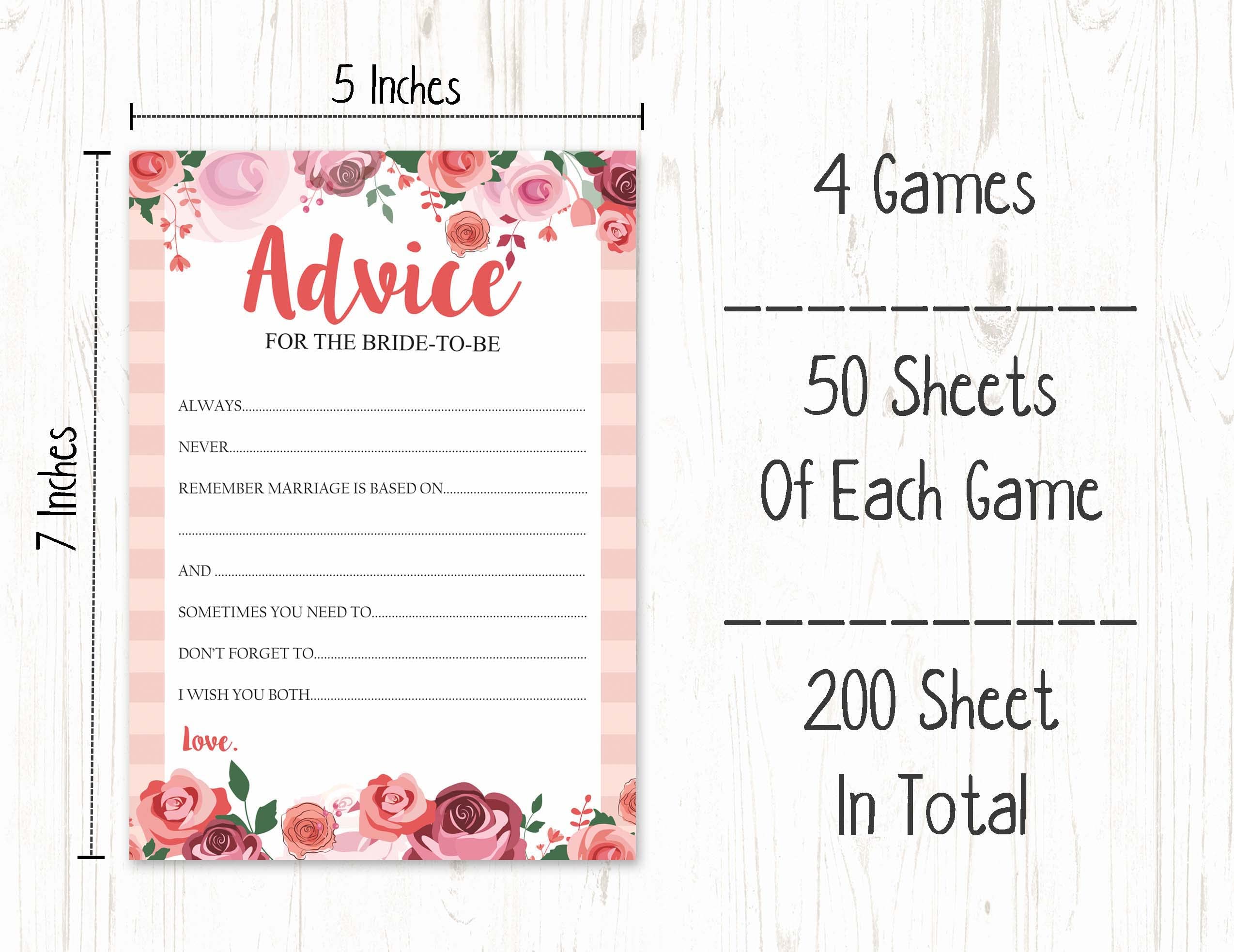 Bachelorette Party Games Set - 4 Fun Bridal Shower Games (50 Sheets Each) Floral Design for Wedding Celebrations & Girls Night Out