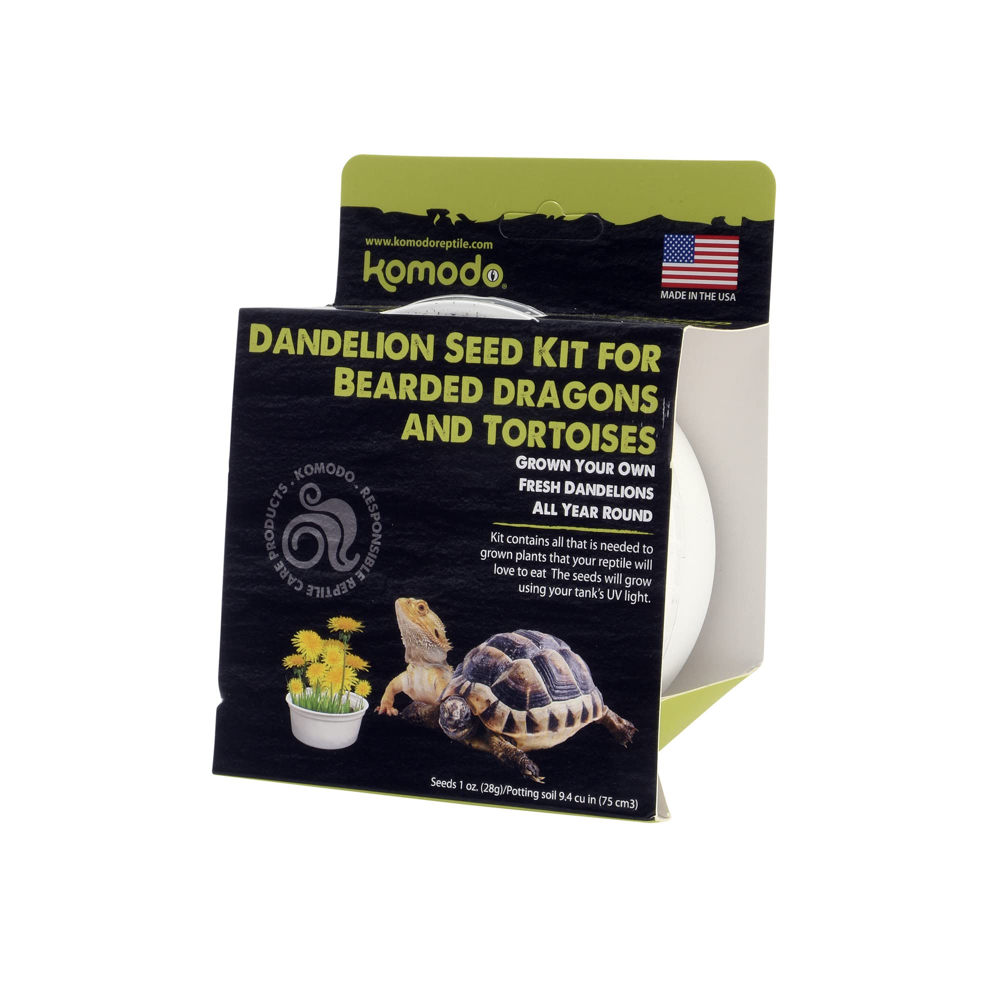 Organic Komodo Dandelion Growing Kit - Year-Round Fresh Greens for Bearded Dragons & Tortoises | Complete Indoor Herb Garden Starter Set with Seeds, Soil & Instructions | Perfect Reptile Treat & Salad Topper