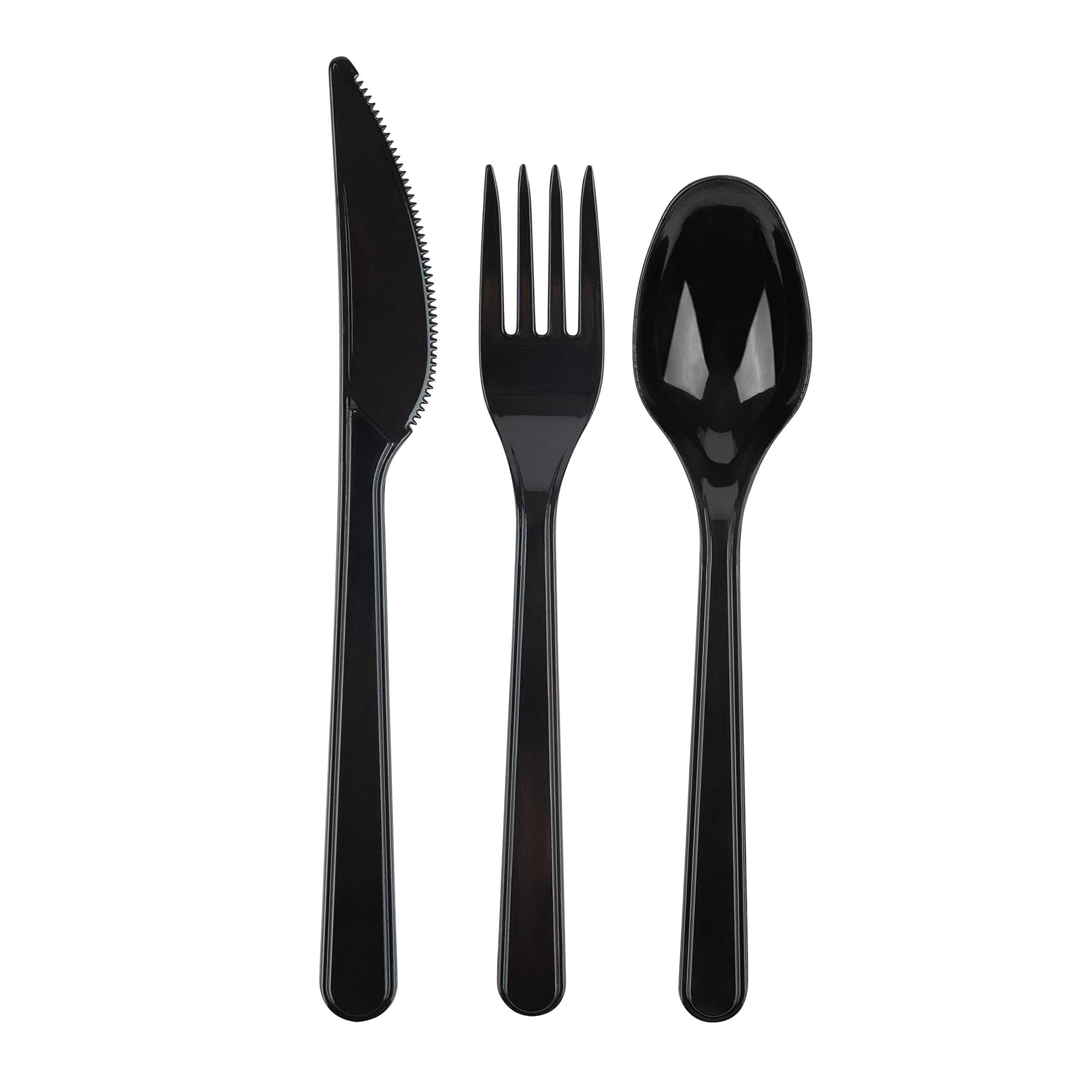 PLASTICPRO 50 Pack Heavy Duty Black Plastic Knives - Disposable Cutlery Set for Parties, Picnics, BBQs & Catering Events