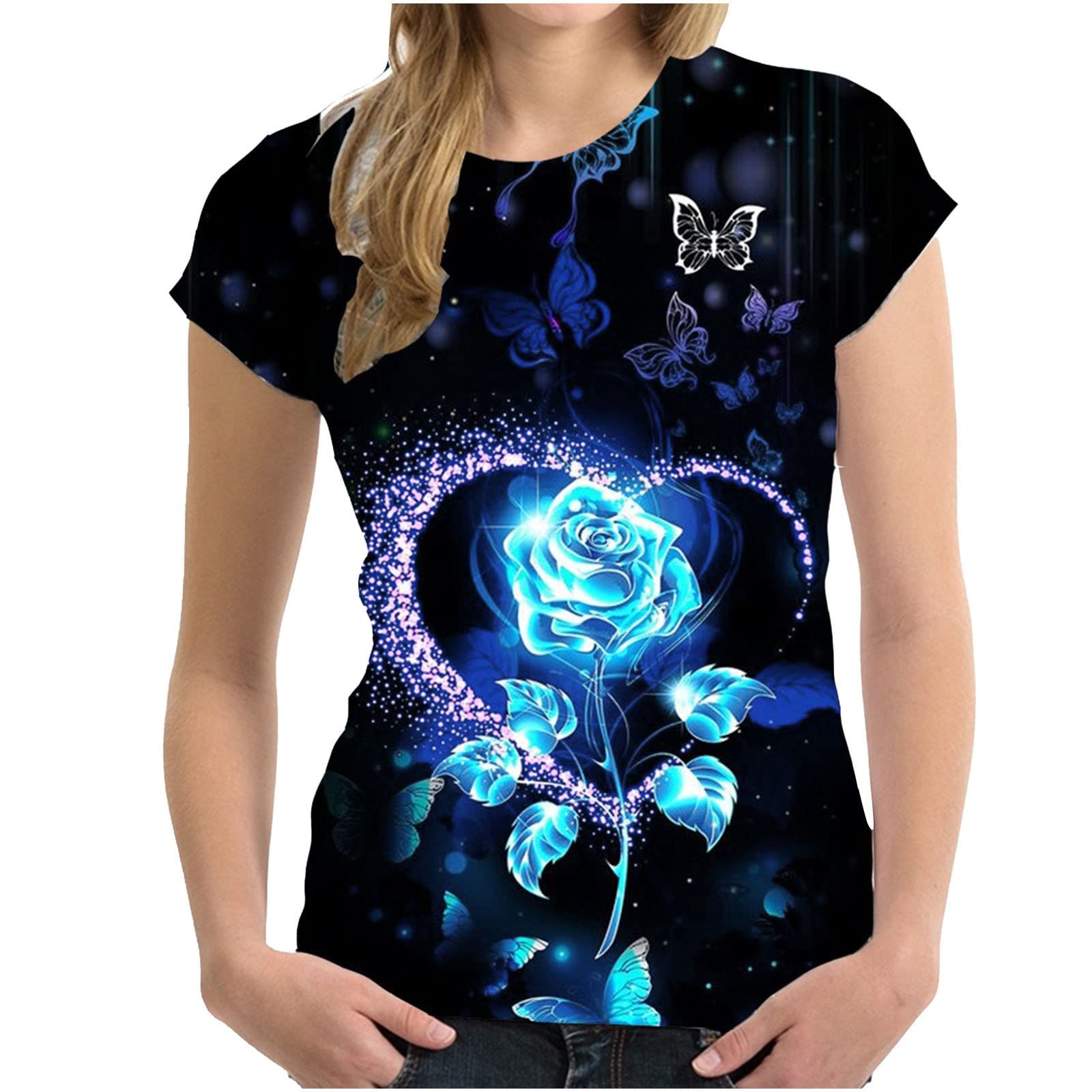 Women's Printed Short Sleeve Tunic Tops - Summer Round Neck Loose Blouse Tee Shirts | Casual Wear, Beach Outfits & Everyday Comfort