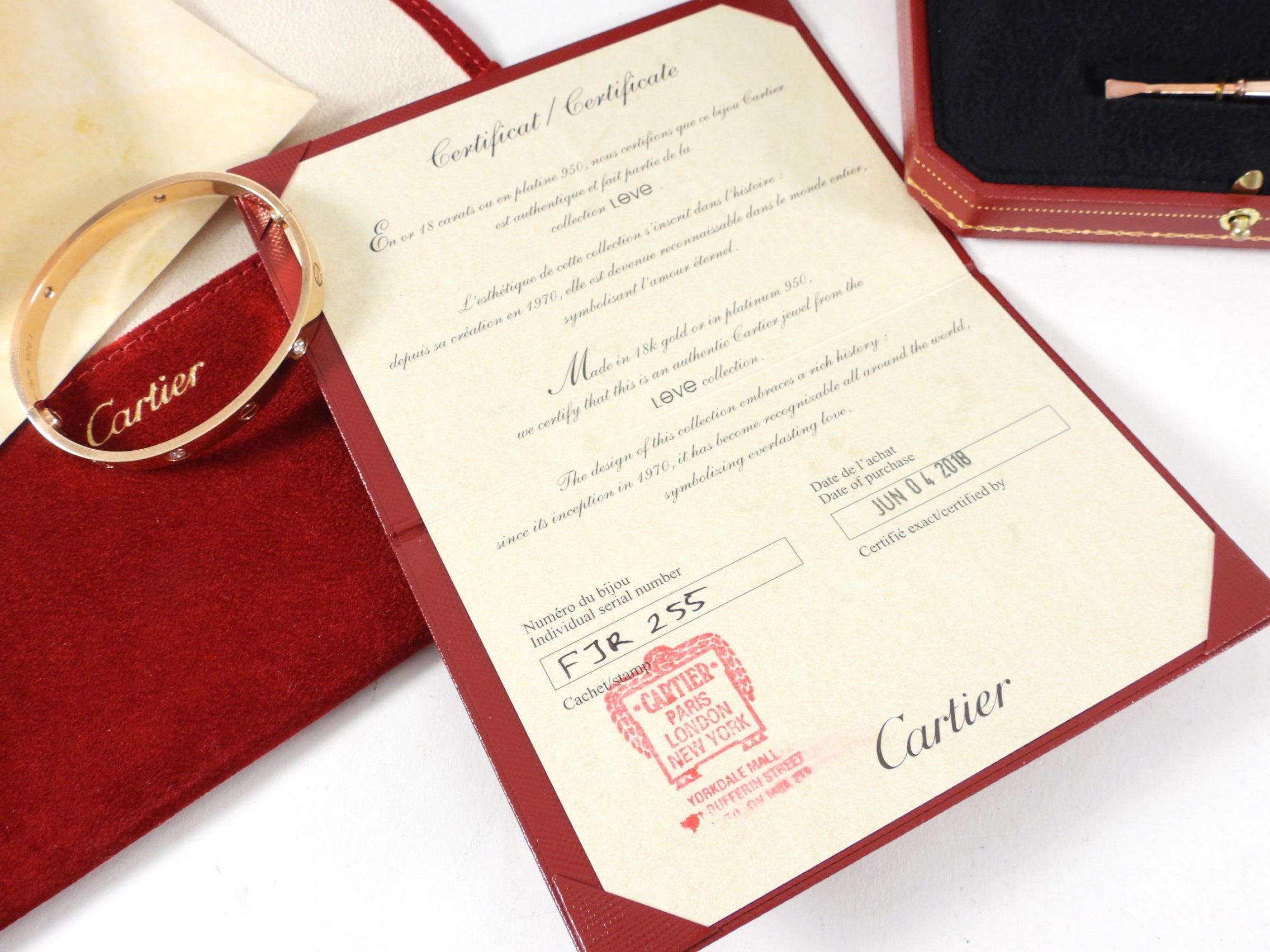 Cartier 18k Rose Gold Love Bracelet with 4 Diamonds - Size 17 - Luxury Jewelry Gift for Women, Anniversary & Valentine's Day
