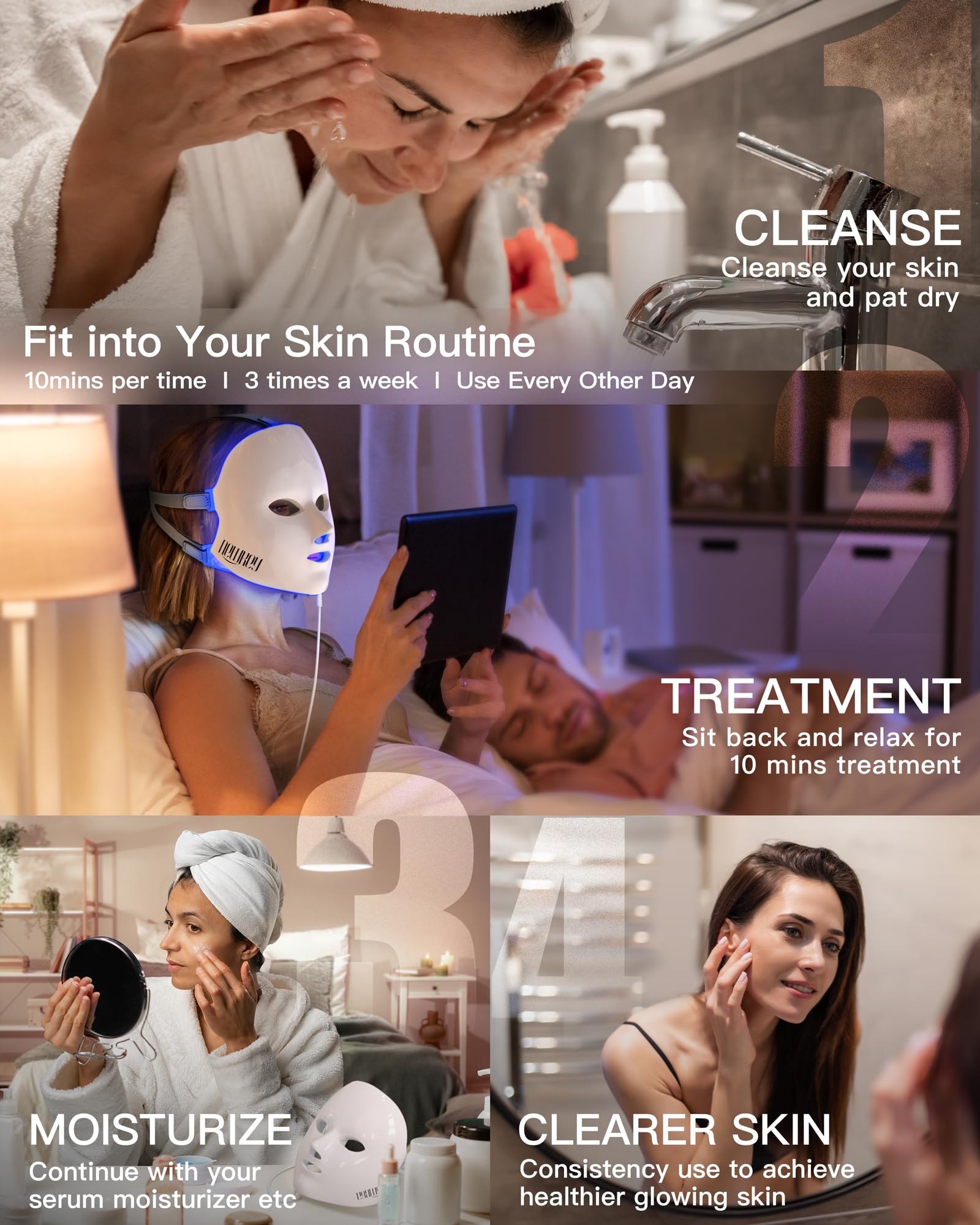 NEWKEY LED Face Mask Light Therapy - 150 LEDs Red & Blue Light Therapy for Wrinkles & Acne Treatment, 10 Min Auto Shut Off, Wired - Perfect for At-Home Skincare & Anti-Aging Routine
