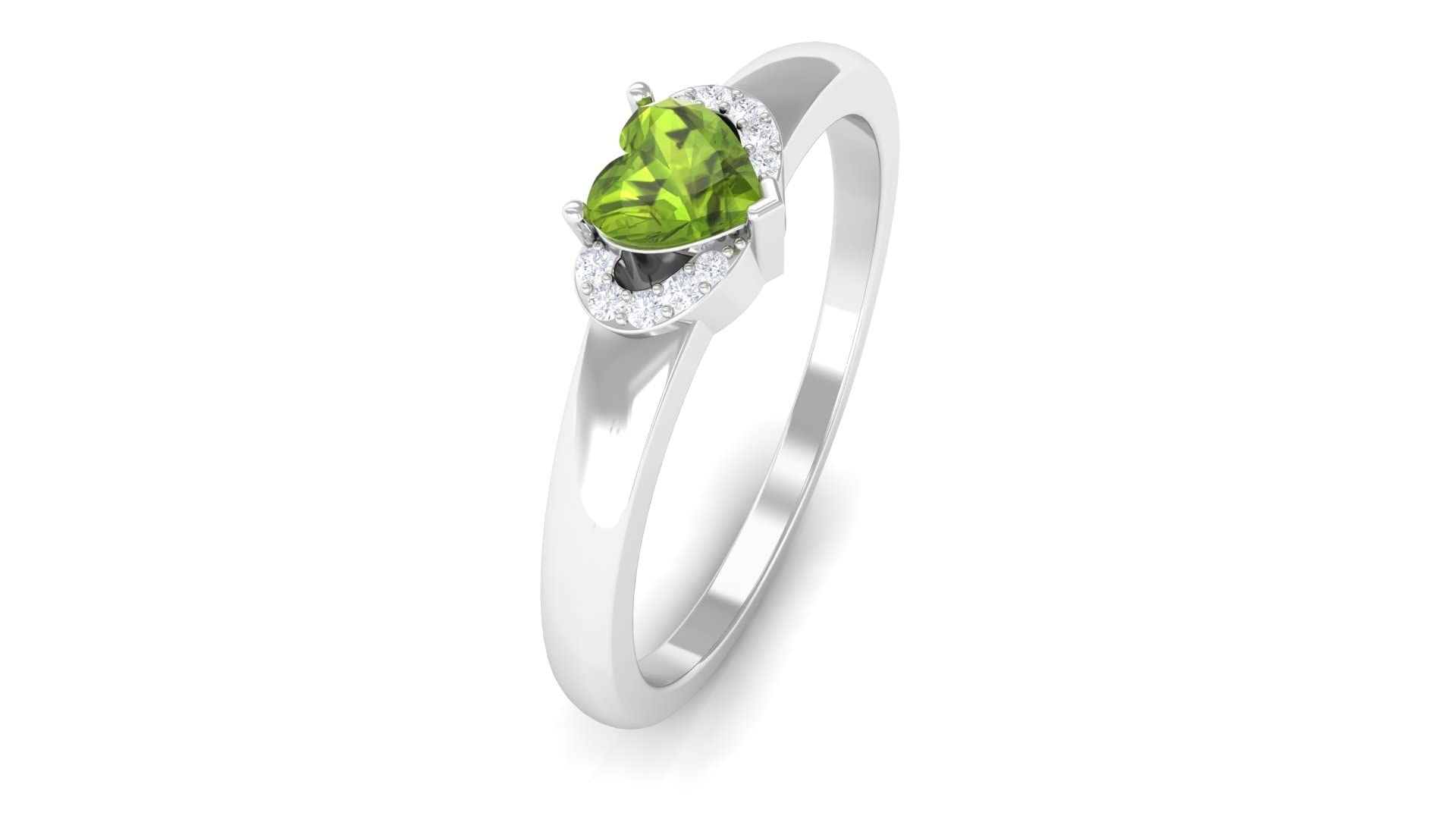 0.25 CT Heart-Shaped Peridot & Diamond Promise Ring for Women - 14K Solid Gold Engagement Ring, Natural Peridot Jewelry - Perfect for Anniversaries, Valentine's Day & Special Occasions