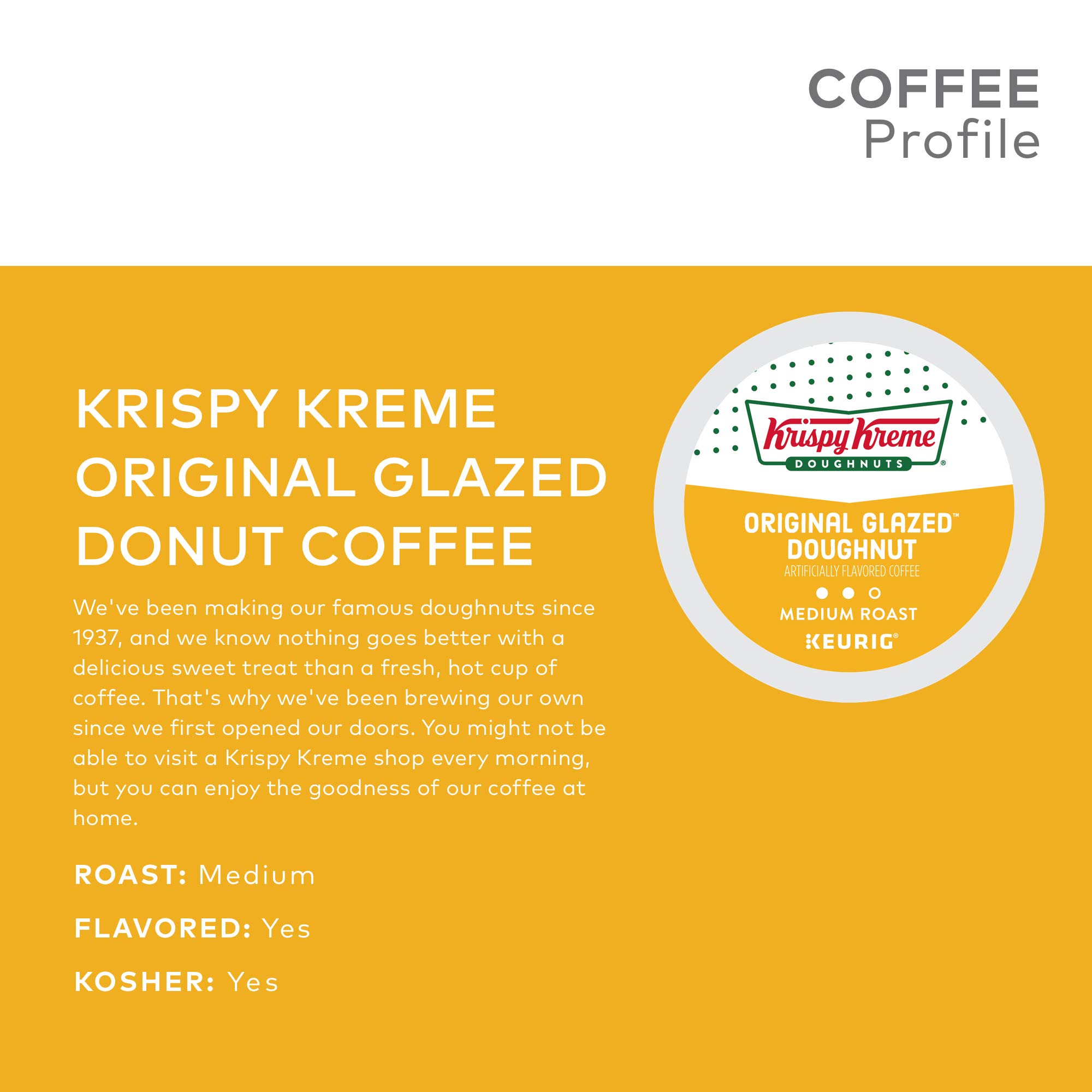 Krispy Kreme Original Glazed Doughnut Flavored Medium Roast Coffee Pods - 72 Count Keurig K-Cup Compatible | Perfect for Breakfast, Office Break & Coffee Lovers