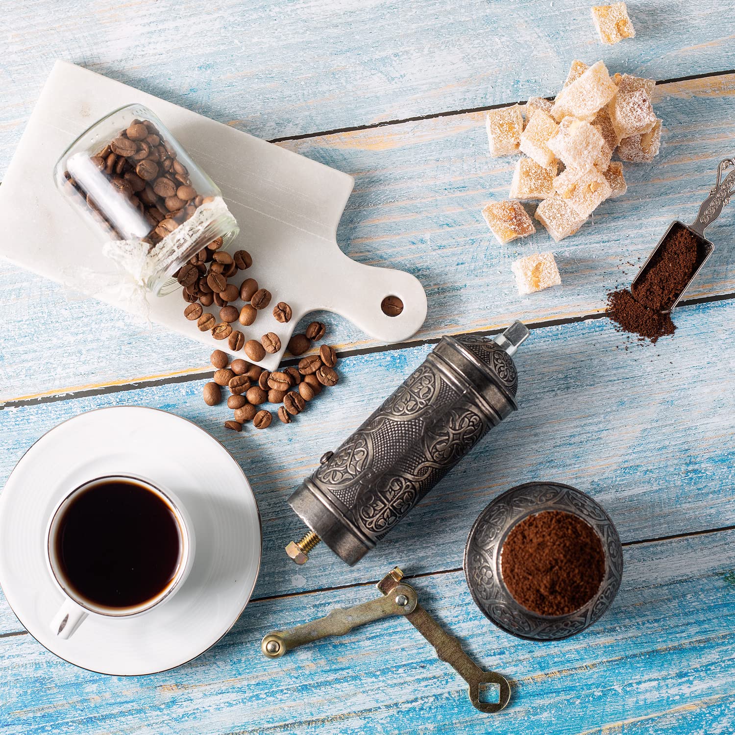 Premium Crystalia Refillable Manual Coffee Grinder - Adjustable Metal Burr Mill with Hand Crank & Ergonomic Handle - Vintage Style for Espresso, French Press & Cold Brew - Perfect for Home, Office & Camping Use