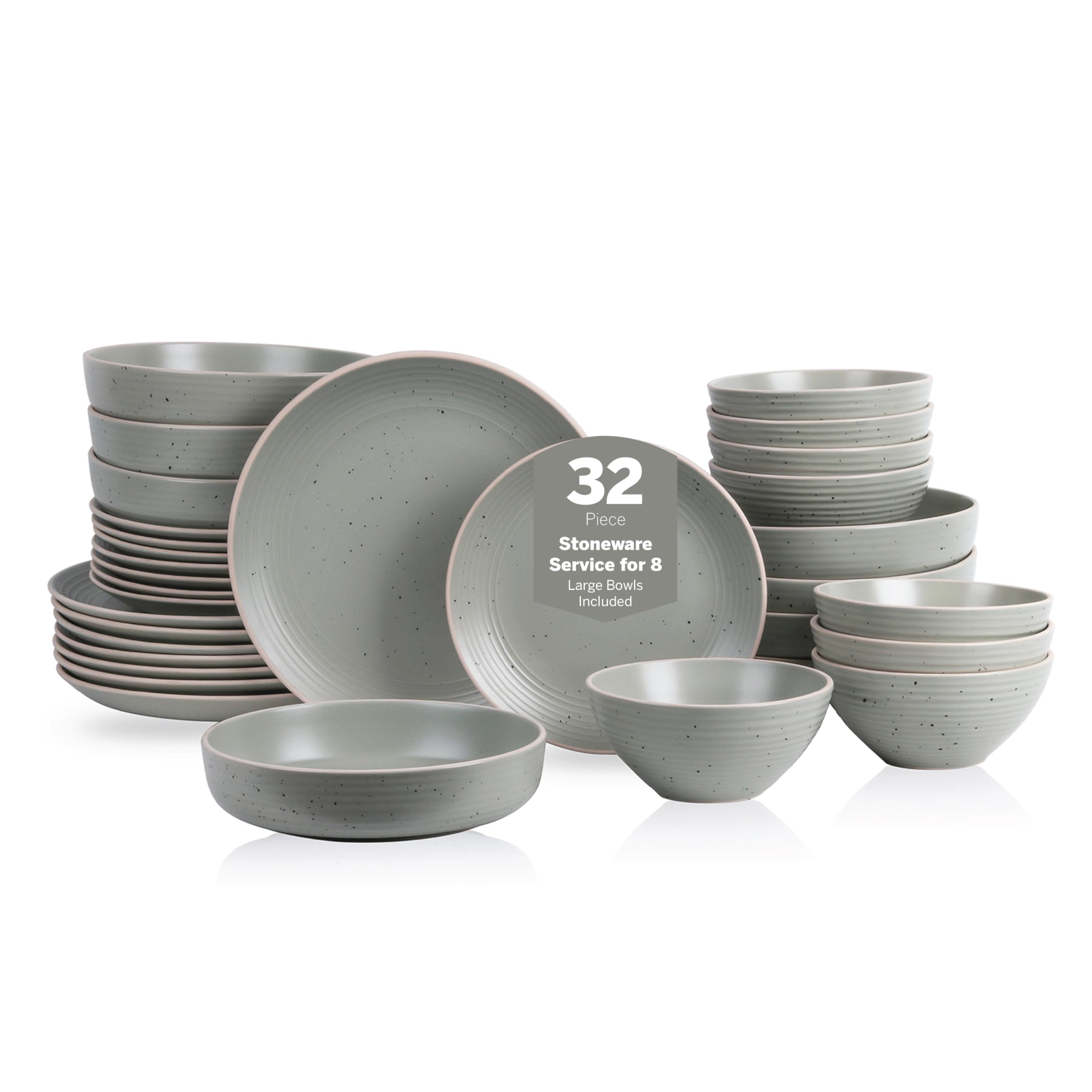 Lauren Modern Stoneware 32-Piece Round Dinnerware Set - Plates & Bowls for 8, Green | Elegant Stoneware Dinner Set for Family Gatherings, Dinner Parties & Everyday Use