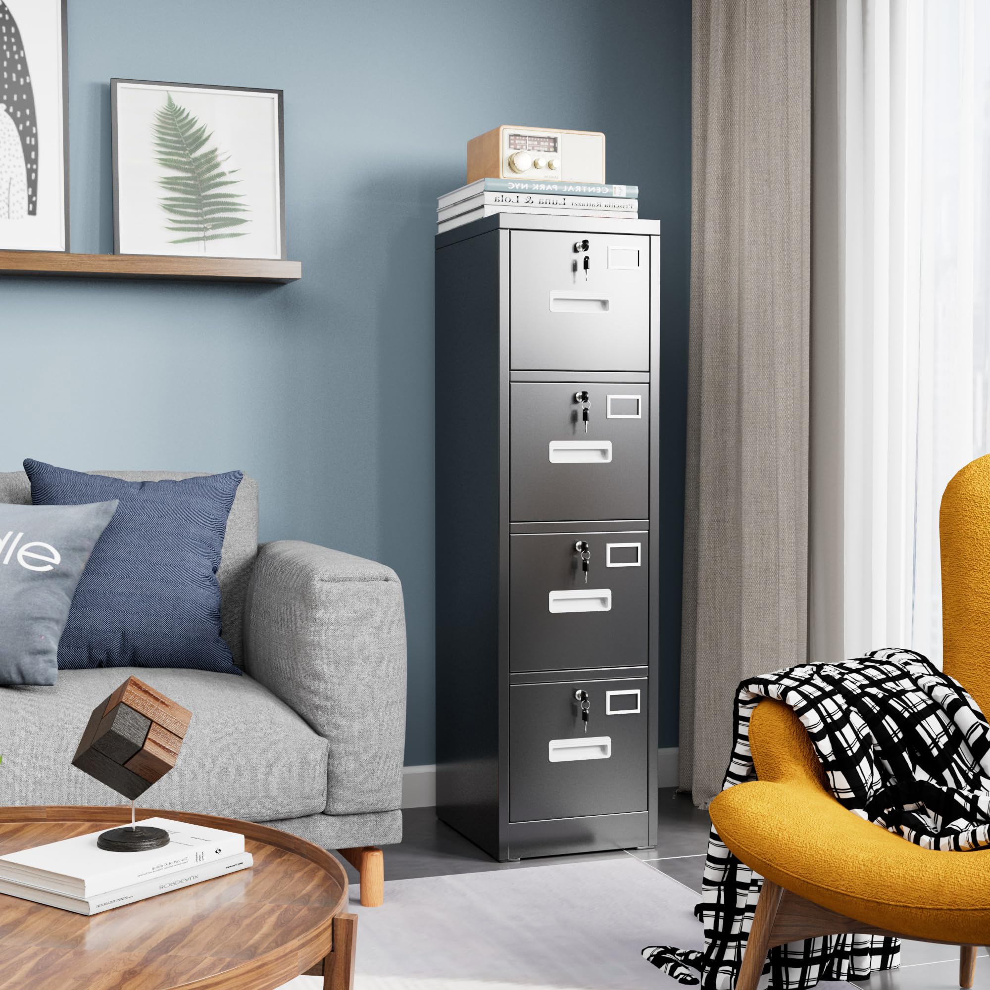 4-Drawer Metal Filing Cabinet with Lock - Vertical Letter/Legal Size File Organizer for Home Office - Easy Assembly Required - Perfect for Document Storage & Office Organization