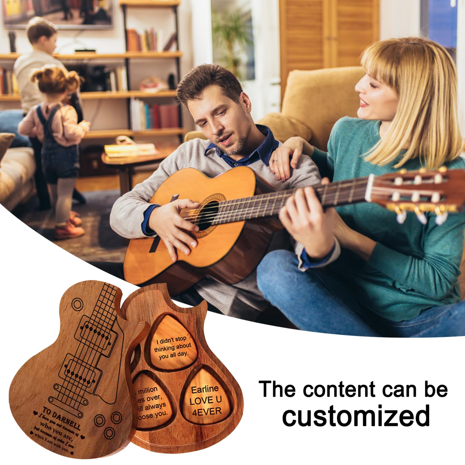 Custom Engraved Guitar Picks Set with Wooden Case - Personalized Name/Text Guitar Picks for Musicians - Perfect Christmas, Valentine's Day Gifts for Him, Her, Boyfriend, Son & Friends - Great for Guitar Players, Collectors & Music Lovers