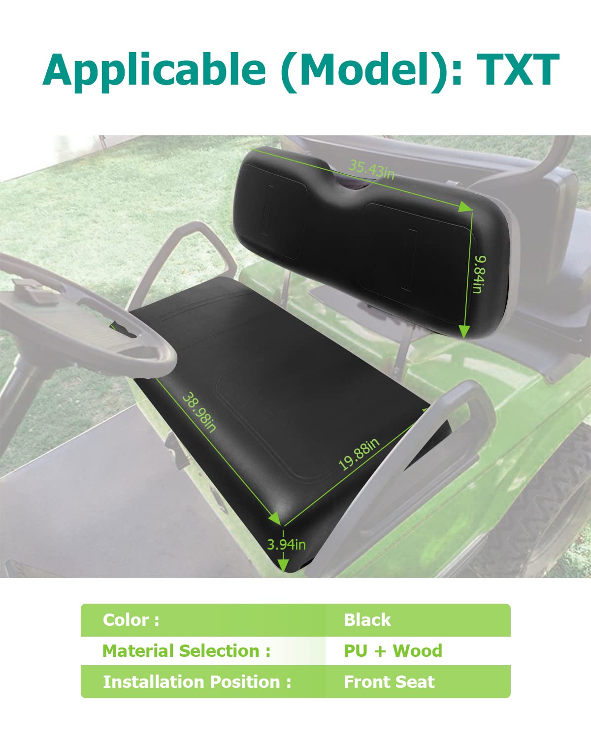 EZGO TXT Golf Cart Front Seat Replacement Cushions - Black 2-Piece Set for Front Bottom Seat Assembly | Perfect for Golf Course Rides, Neighborhood Cruising & Utility Vehicle Comfort