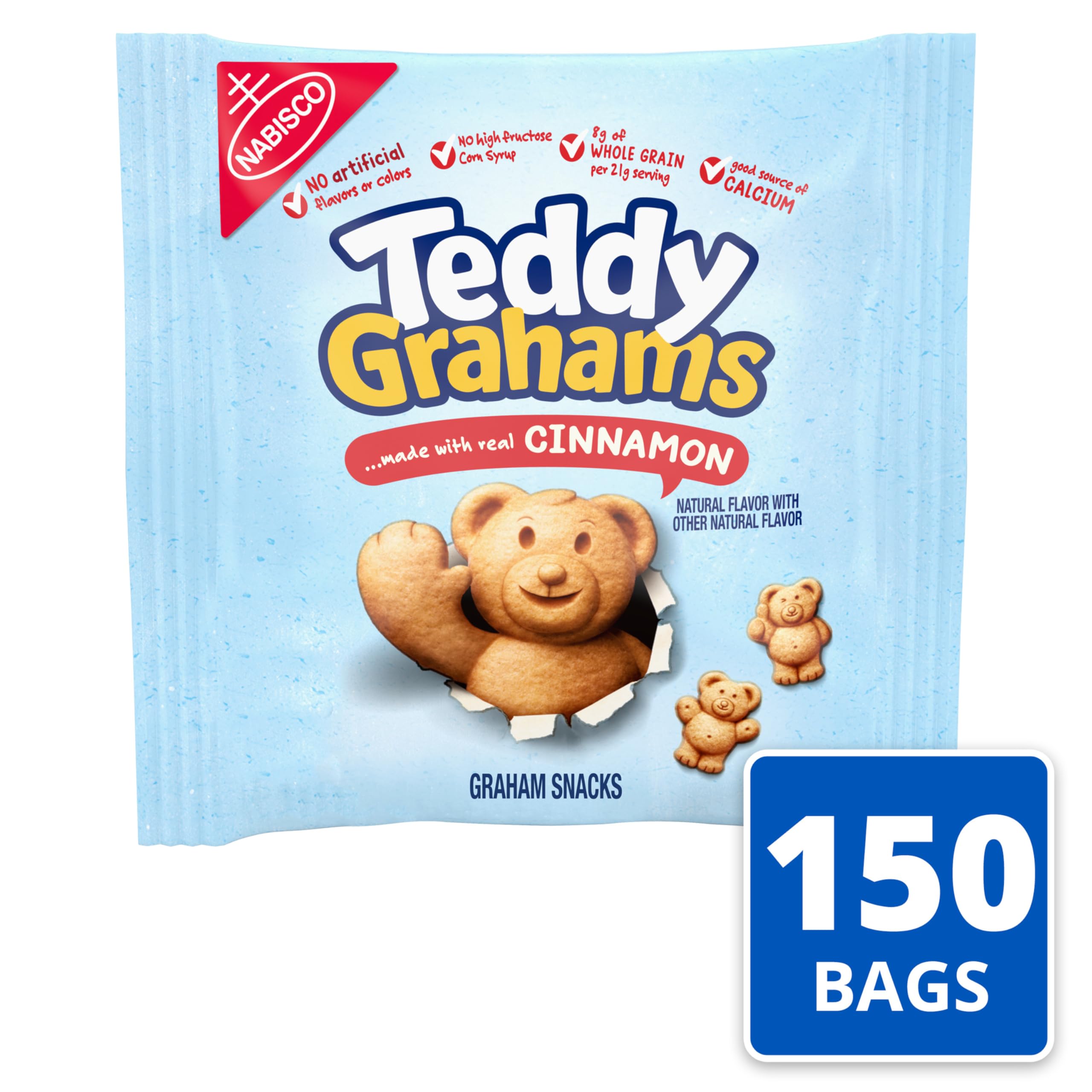 TEDDY GRAHAMS Cinnamon Graham Snacks - 150 Count (0.75 oz Each) - Healthy Kids Snack Packs for School Lunches, Birthday Parties & After-School Treats