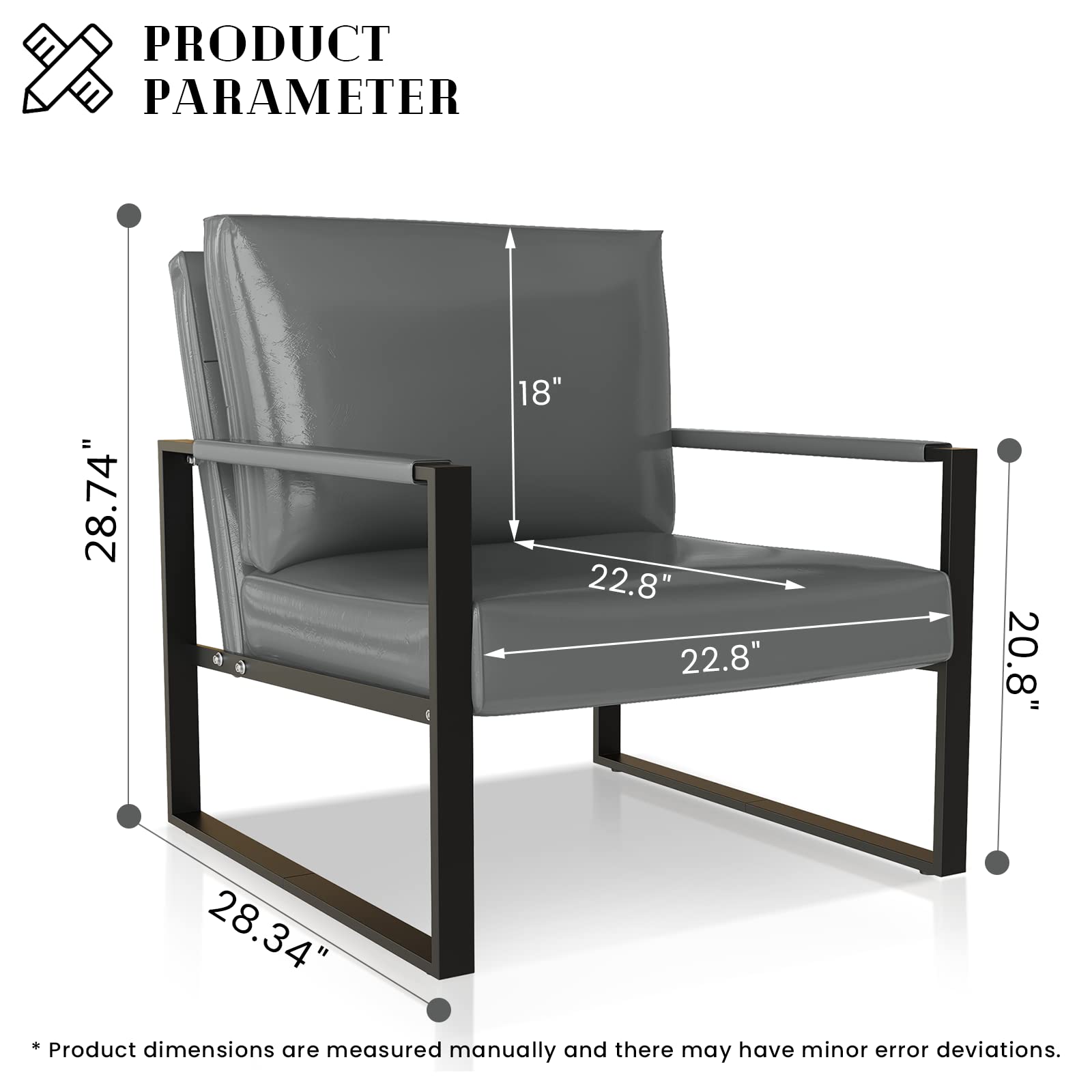 Recaceik Mid-Century Modern PU Leather Accent Chair - Extra Large Ergonomic Cushion, Sturdy Metal Frame with Anti-Scratch Foot Pads - Perfect Living Room Armchair for Relaxation & Home Decor