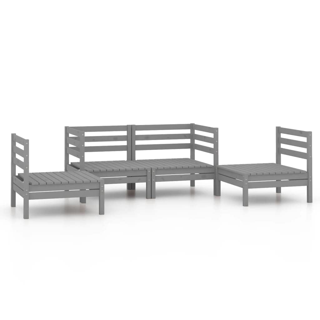 vidaXL 4-Piece Solid Pinewood Patio Lounge Set - Gray Outdoor Garden Furniture for Backyard, Terrace & Poolside Relaxation | Weather-Resistant Wooden Sofa Seating with Chairs