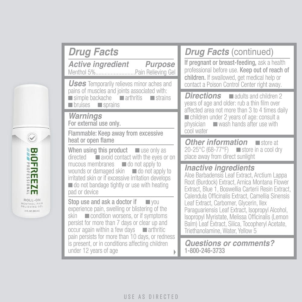 BIOFREEZE Professional Pain Relief Roll-On 3oz – Fast-Acting Cooling Gel for Muscle & Joint Pain – Perfect for Athletes, Gym & Post-Workout Recovery