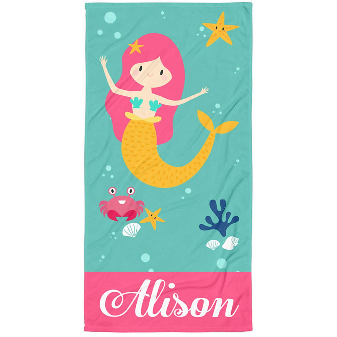 Custom Personalized Beach Towel with Names - Soft Microfiber Front & Cotton Terry Back - Monogrammed Pool & Bath Towel for Kids, Teens & Adults - Perfect for Beach, Pool, Spa & Vacation Gifts (Mermaid Design)