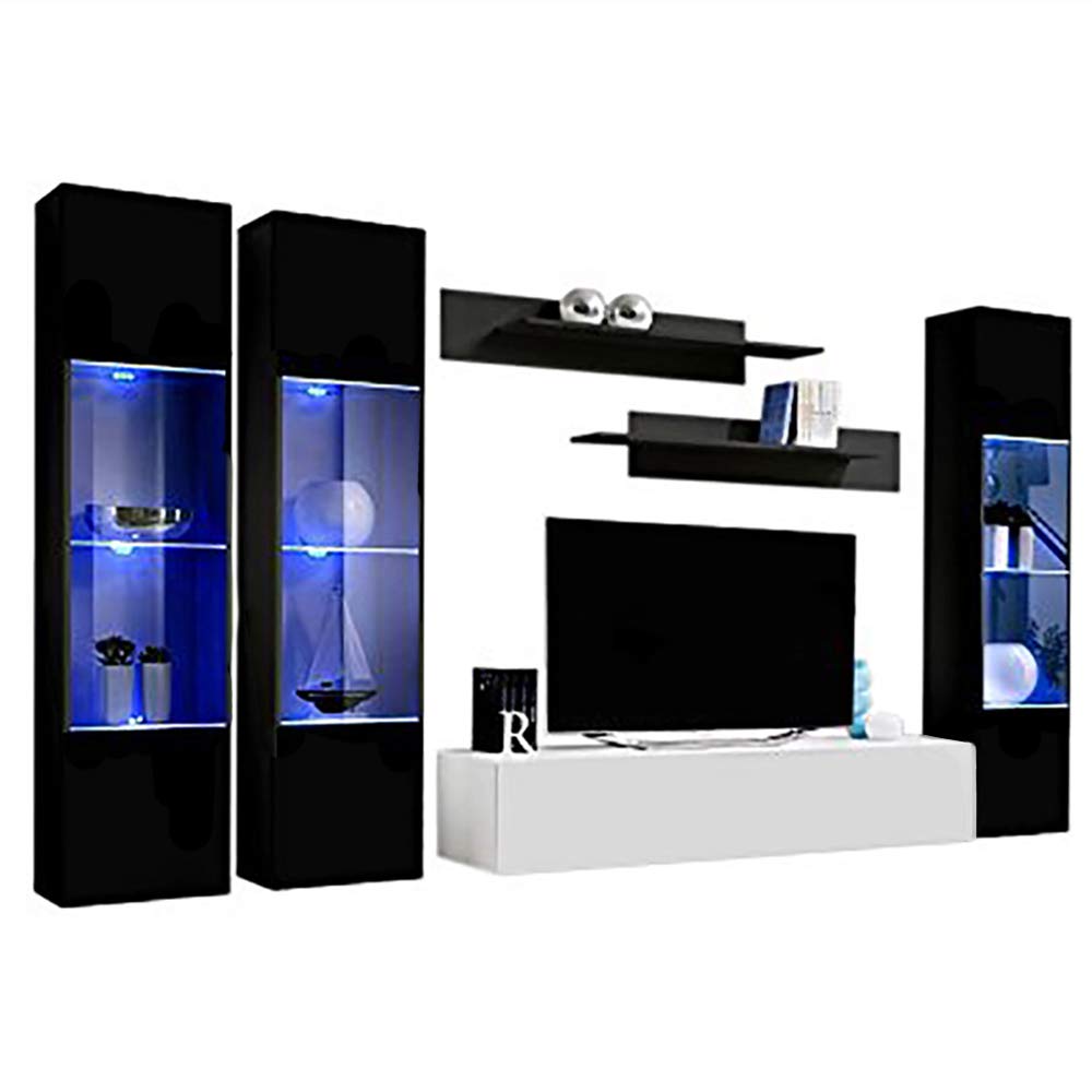 Modern Floating TV Stand with Storage & LED Lights - Wall-Mounted Entertainment Center for Bedroom & Living Room - Space-Saving TV Console with Shelves (Black/White) - Perfect for Small Apartments & Home Theater Setup