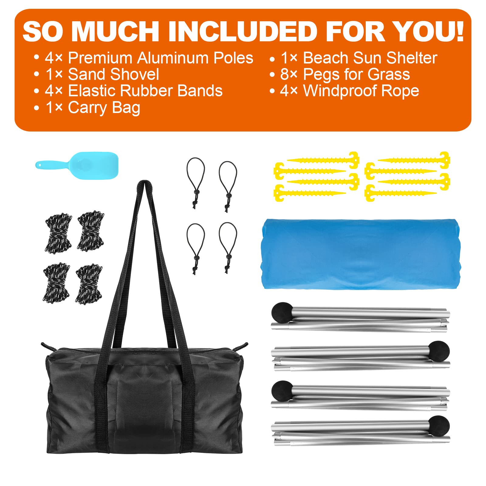 UPF50+ Beach Tent Sun Shelter - 7x7 FT Windproof Pop Up Canopy with Sand Shovel & Carrying Bag | Portable Lightweight Outdoor Sunshade for Family Camping, Backyard, Fishing, Picnics & Beach Days