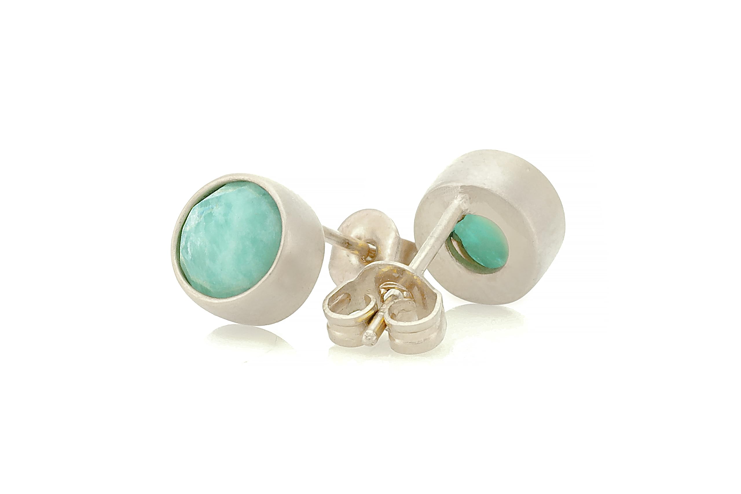925 Sterling Silver Amazonite Earrings - Palladium Plated Gemstone Stud Earrings with Bezel Setting | Minimalist Sky Blue Bridesmaid Jewelry | High Energy AA Quality Indian Stone | Perfect for Weddings, Gifts & Everyday Elegance