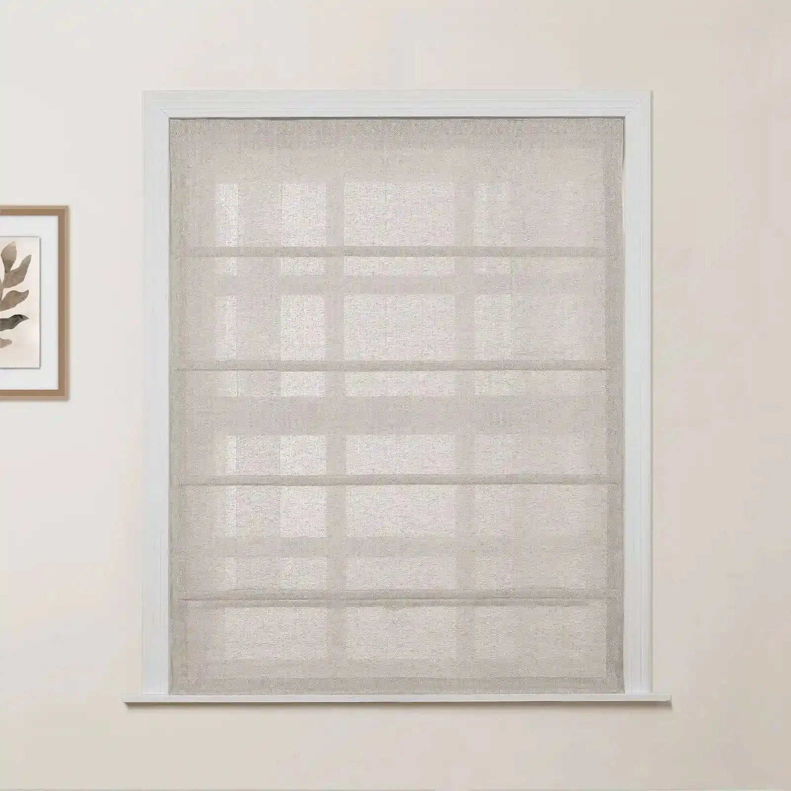 Ron Linen Cotton Herringbone Roman Shade - Cordless Window Treatment for Living Room, Bedroom & Office (Blackout/Sheer Options)