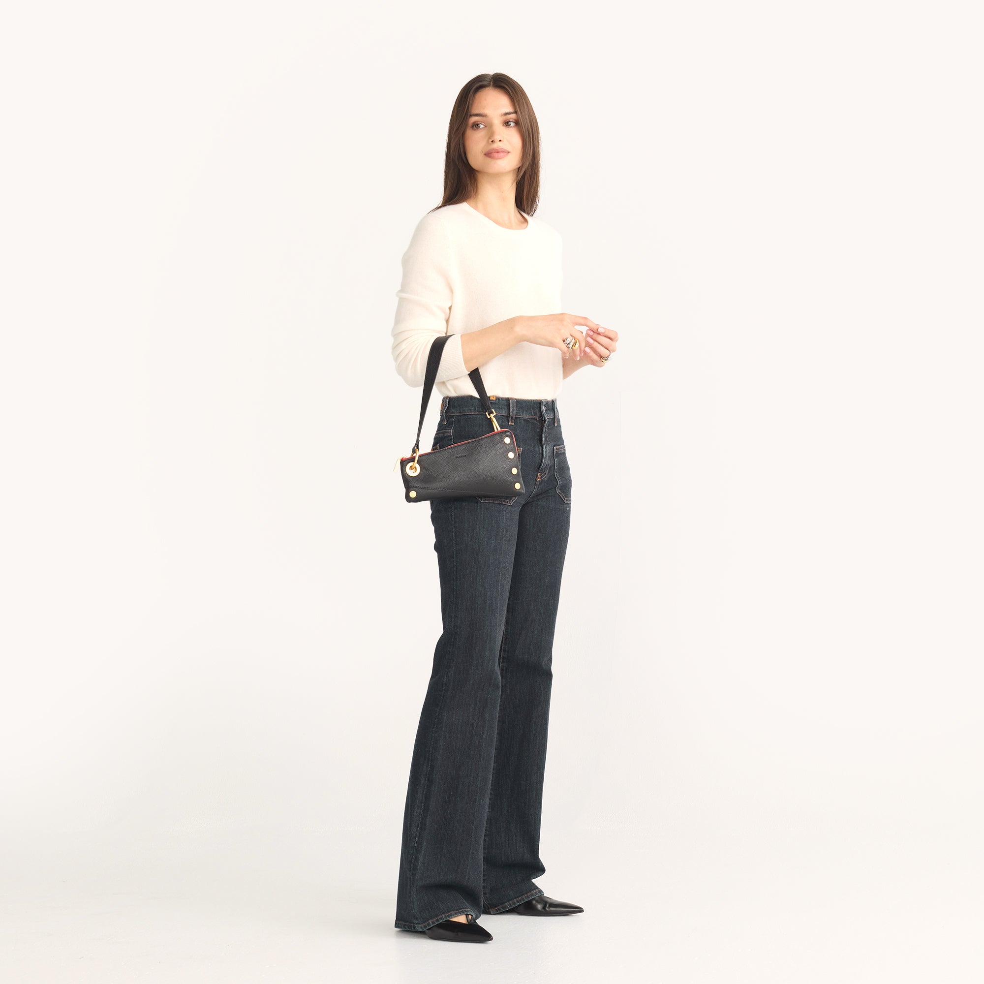 Nash Pochette Handbag - Black with Brushed Gold Red Zip Closure | Stylish Crossbody Bag for Women, Perfect for Parties, Dates & Everyday Use