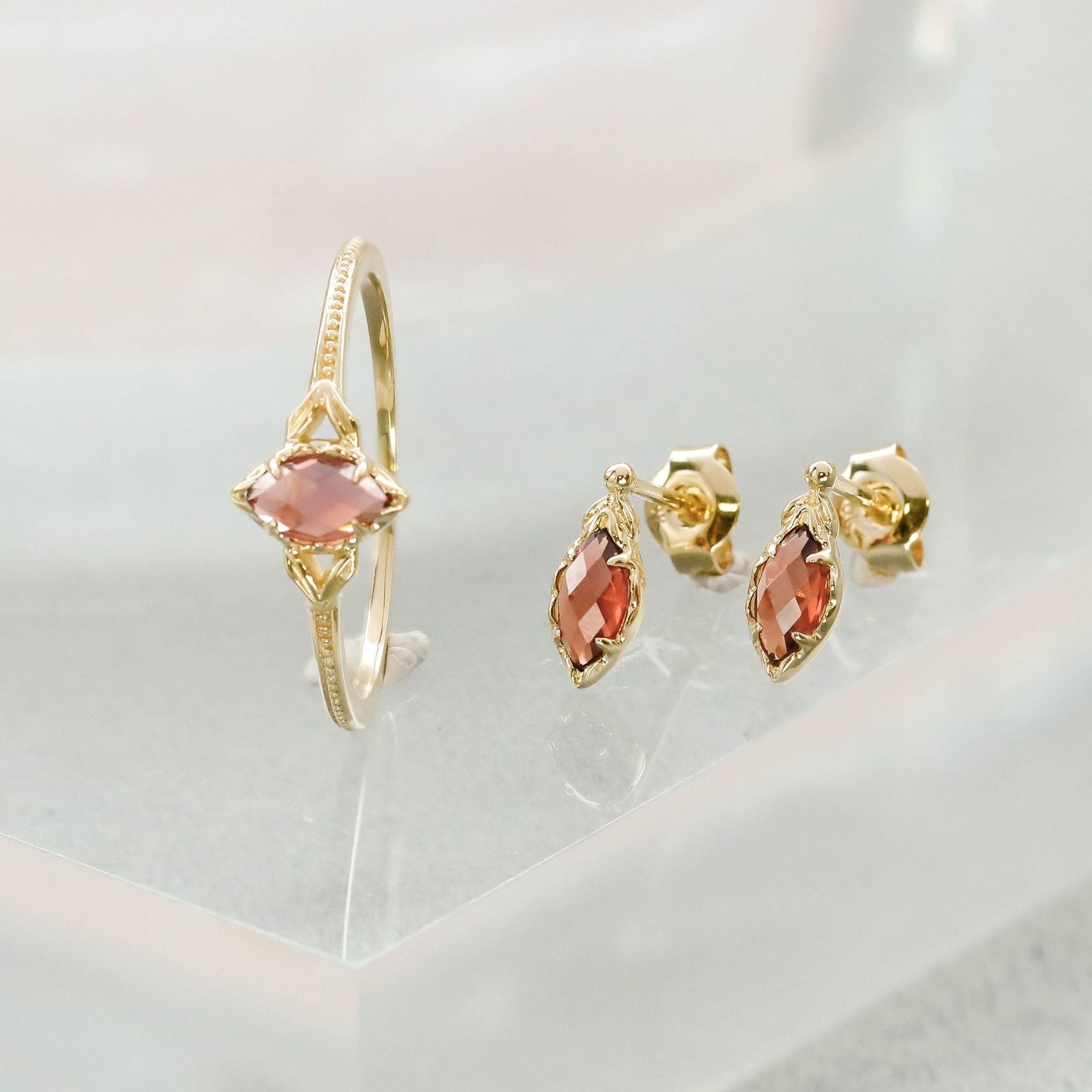 Marquise Red Garnet January Birthstone Ring & Earrings Set | KE178 | Perfect Gift for Birthdays, Anniversaries & Special Occasions