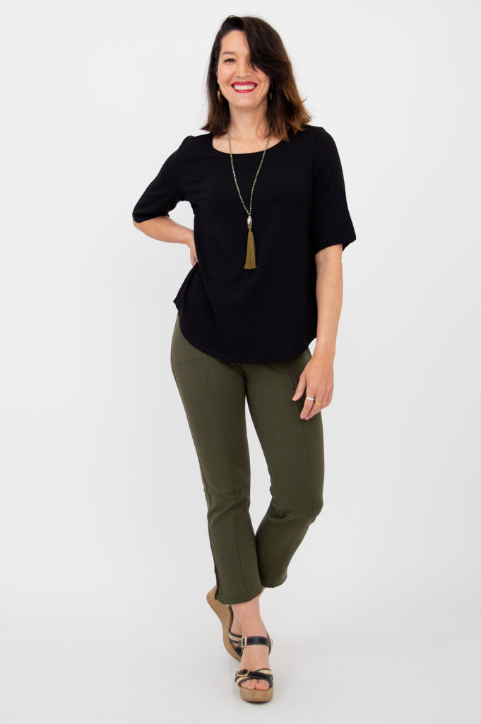 Liza Top Women's Black Bamboo Linen Blouse - Soft & Breathable Summer Tops for Casual Wear & Office Outfits