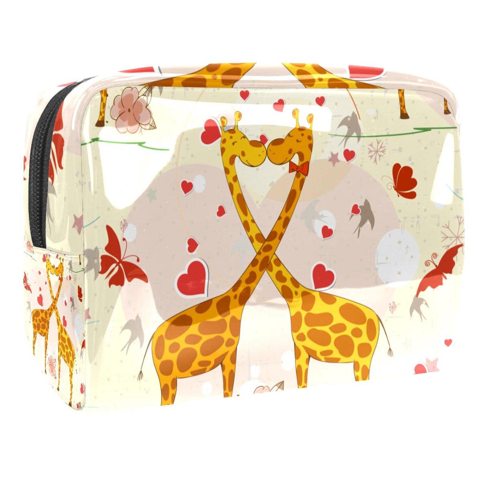 Giraffe Print Travel Makeup Bag - Waterproof PVC Cosmetic Organizer for Women & Girls (18.5x7.5x13cm) - Perfect for Vacation, Gym & Daily Essentials Storage