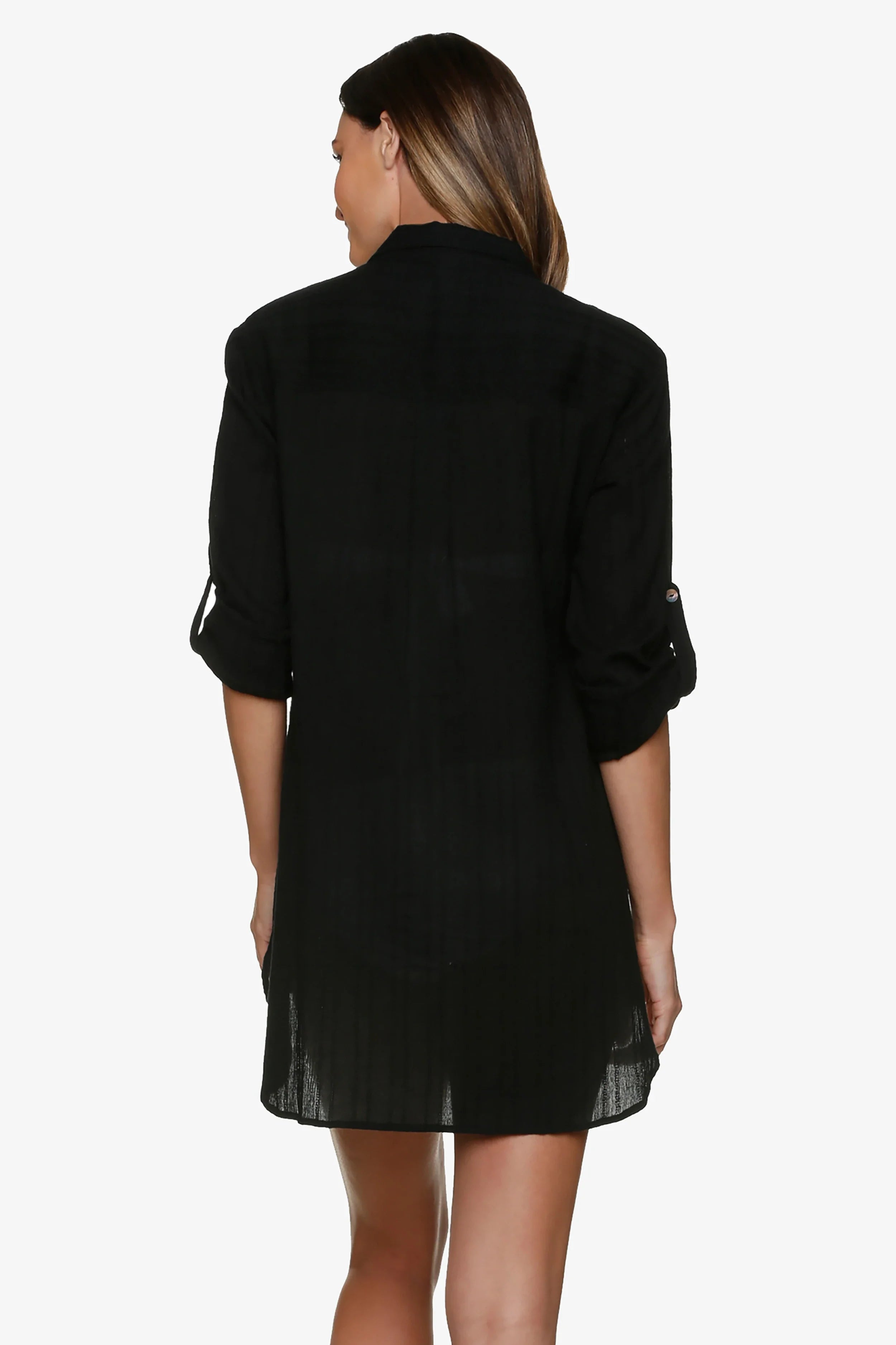 Relaxed Fit Black Shirt Dress for Women - Casual Long Sleeve Button Down Tunic Top - Perfect for Office, Weekend Outings & Travel